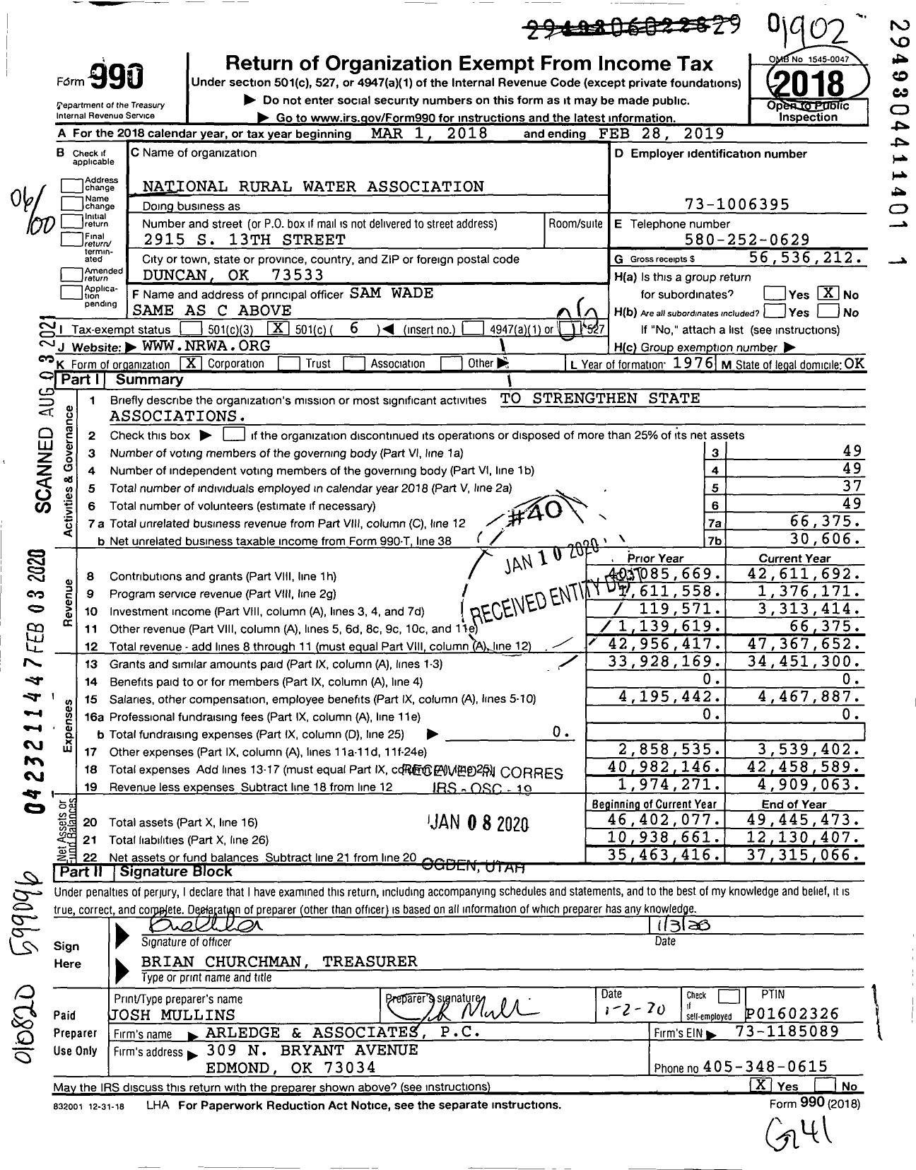 Image of first page of 2018 Form 990O for National Rural Water Association