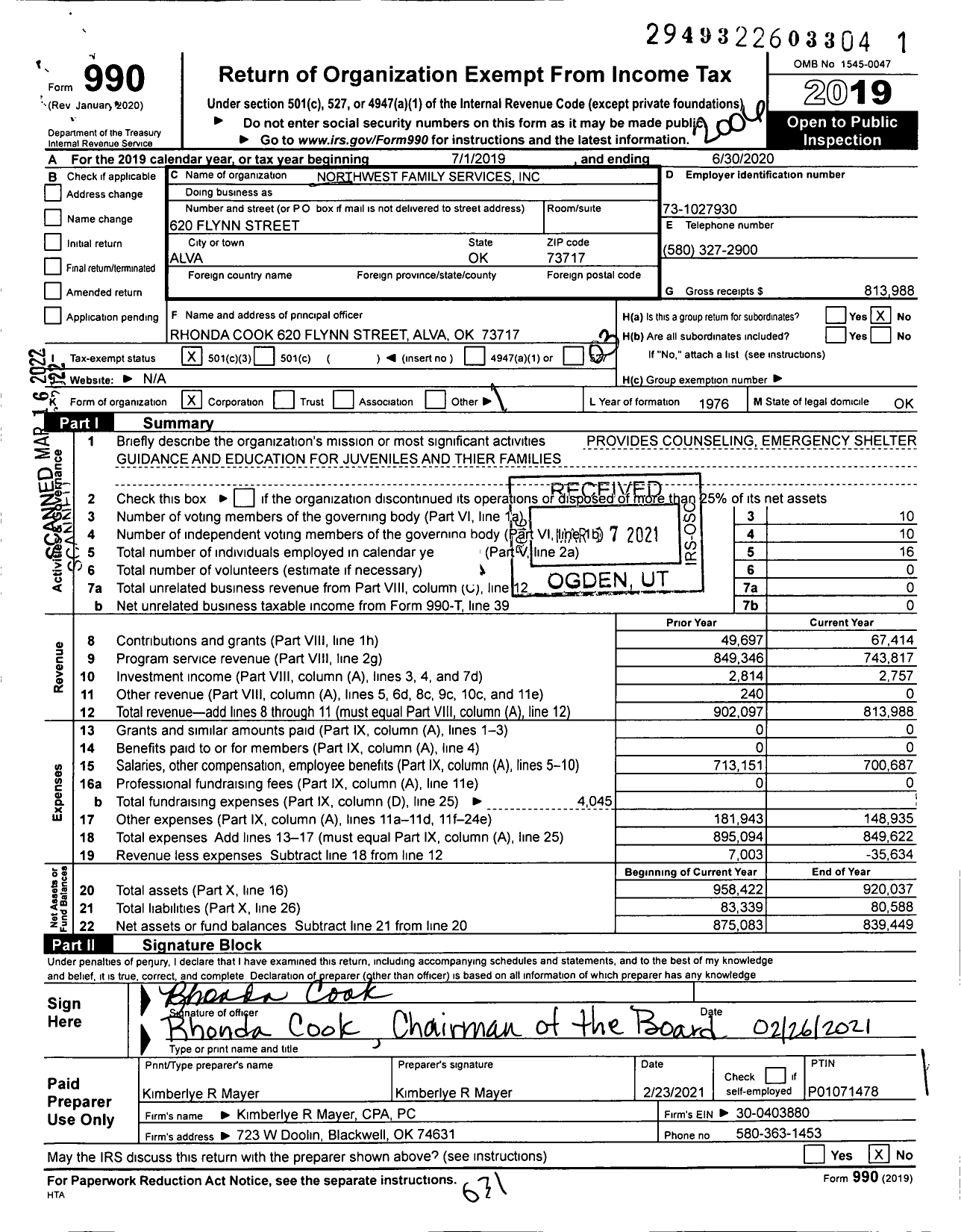 Image of first page of 2019 Form 990 for Northwest Family Services