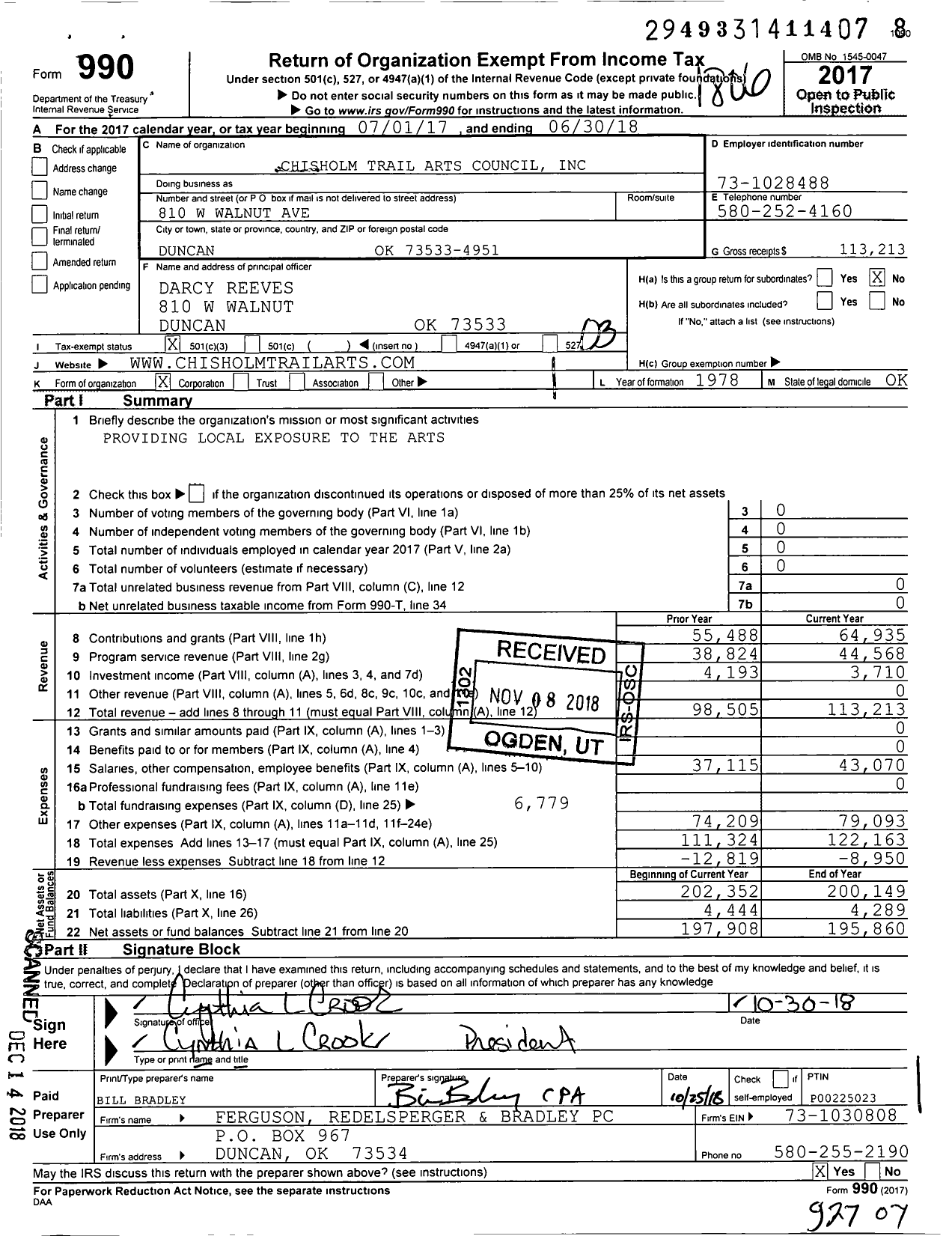 Image of first page of 2017 Form 990 for Chisholm Trail Arts Council