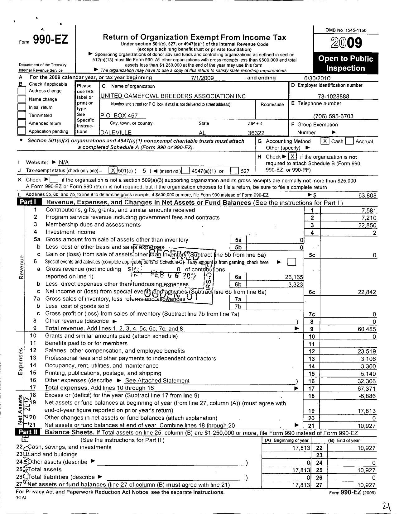 Image of first page of 2009 Form 990EO for United Game Fowl Breeders Association