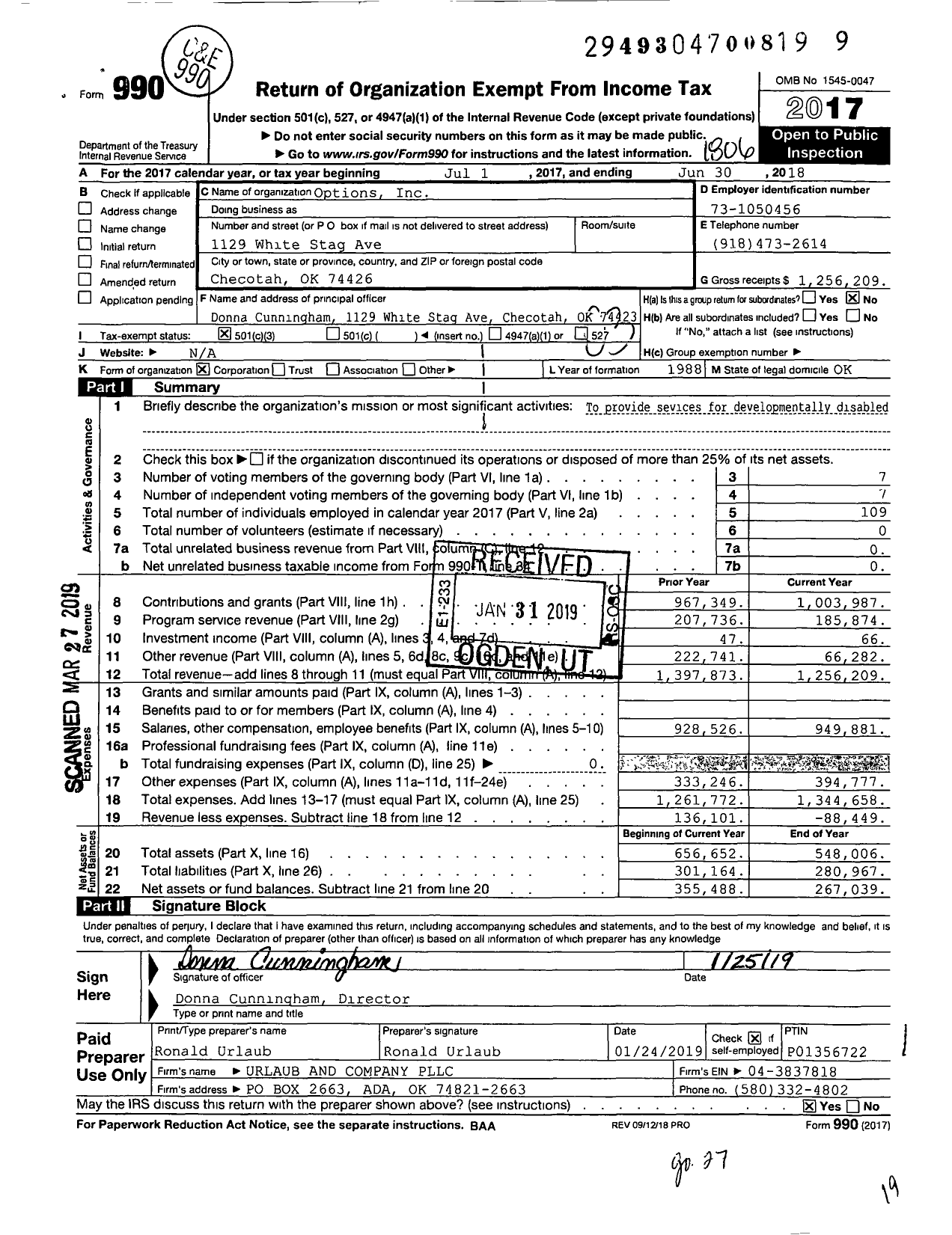 Image of first page of 2017 Form 990 for Options