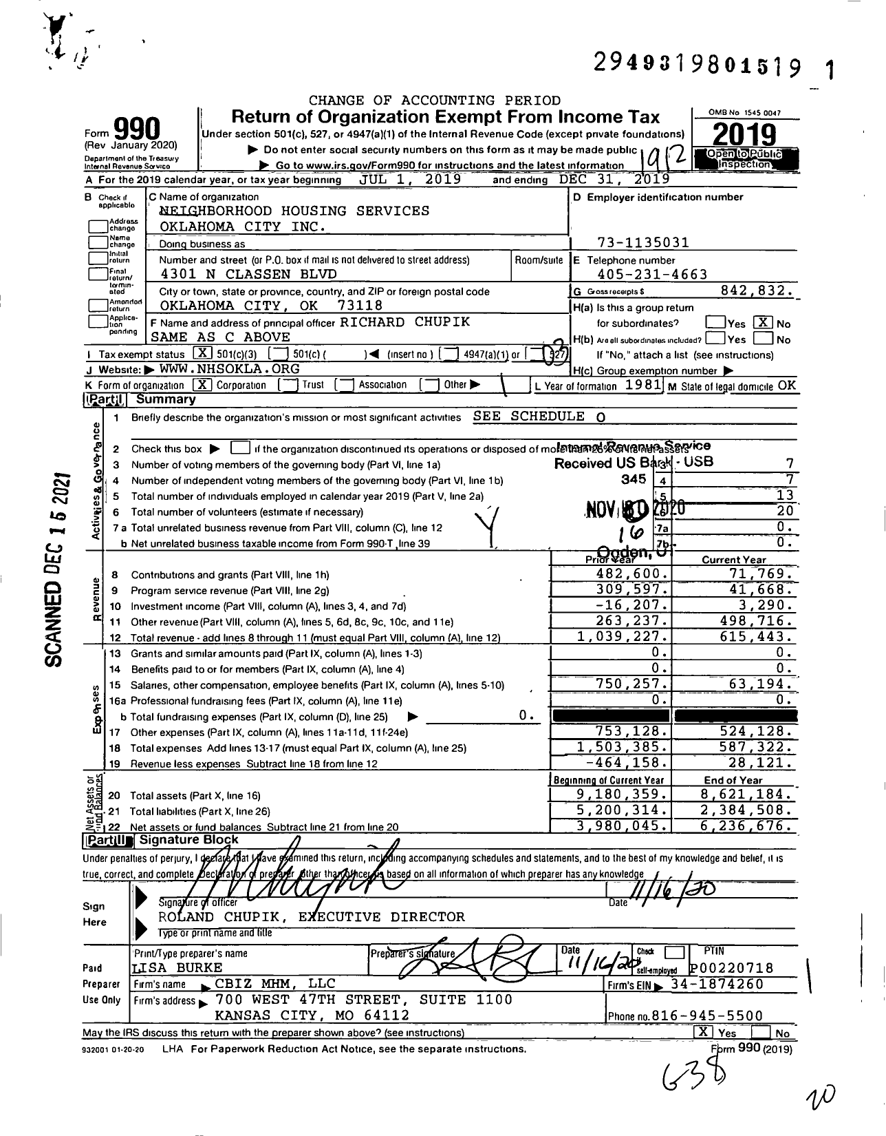 Image of first page of 2019 Form 990 for Neighborhood Housing ServicesOKC Oklahoma City