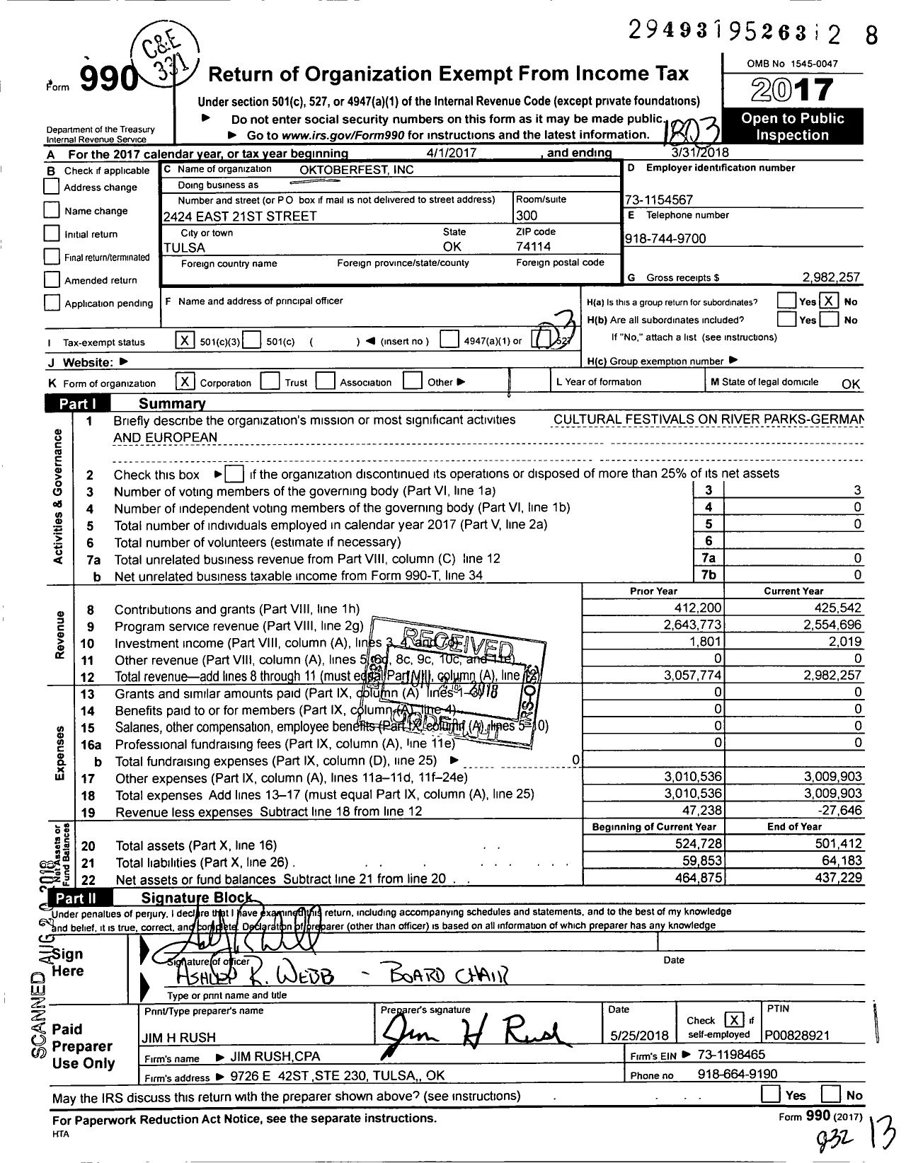 Image of first page of 2017 Form 990 for Linde Oktoberfest Tulsa