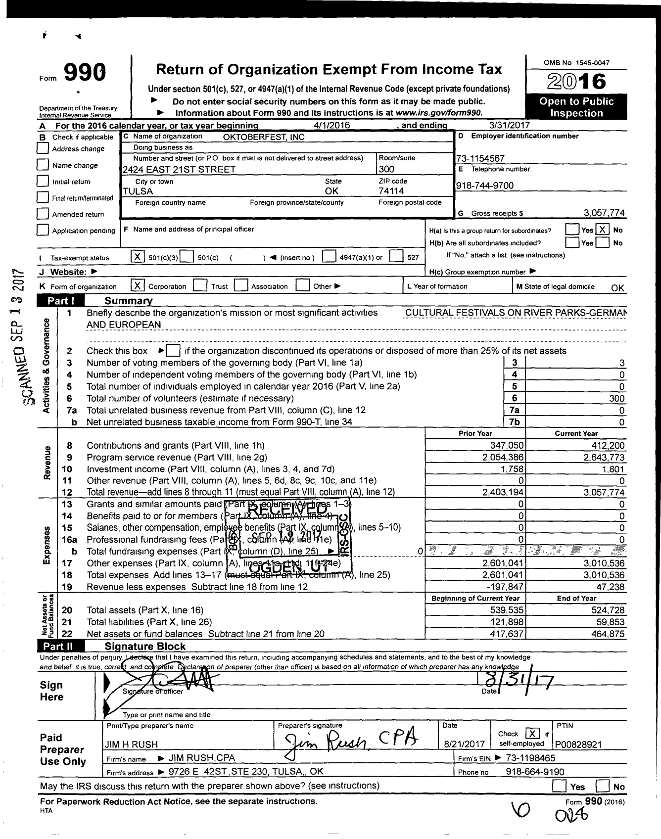 Image of first page of 2016 Form 990 for Linde Oktoberfest Tulsa