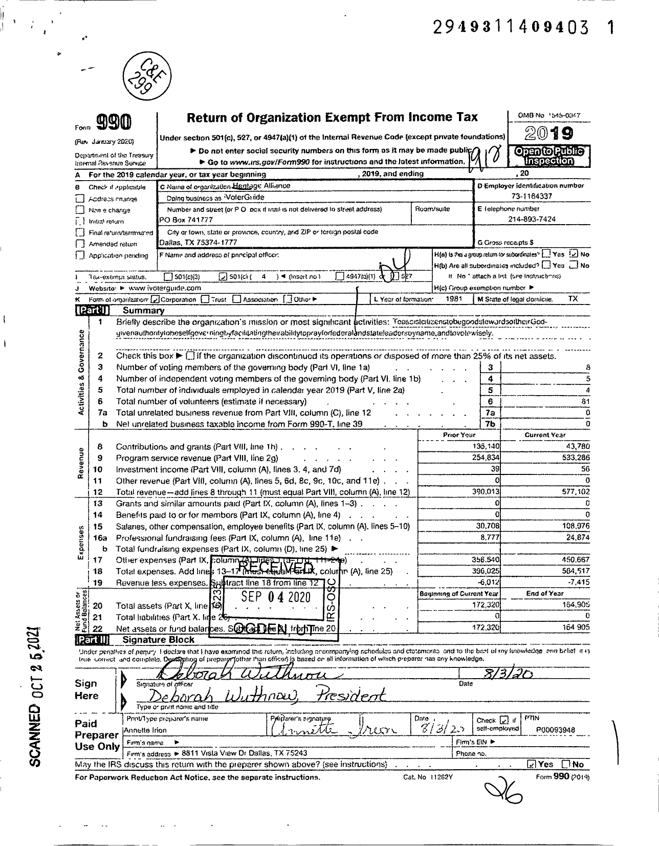 Image of first page of 2019 Form 990O for Ivoterguide