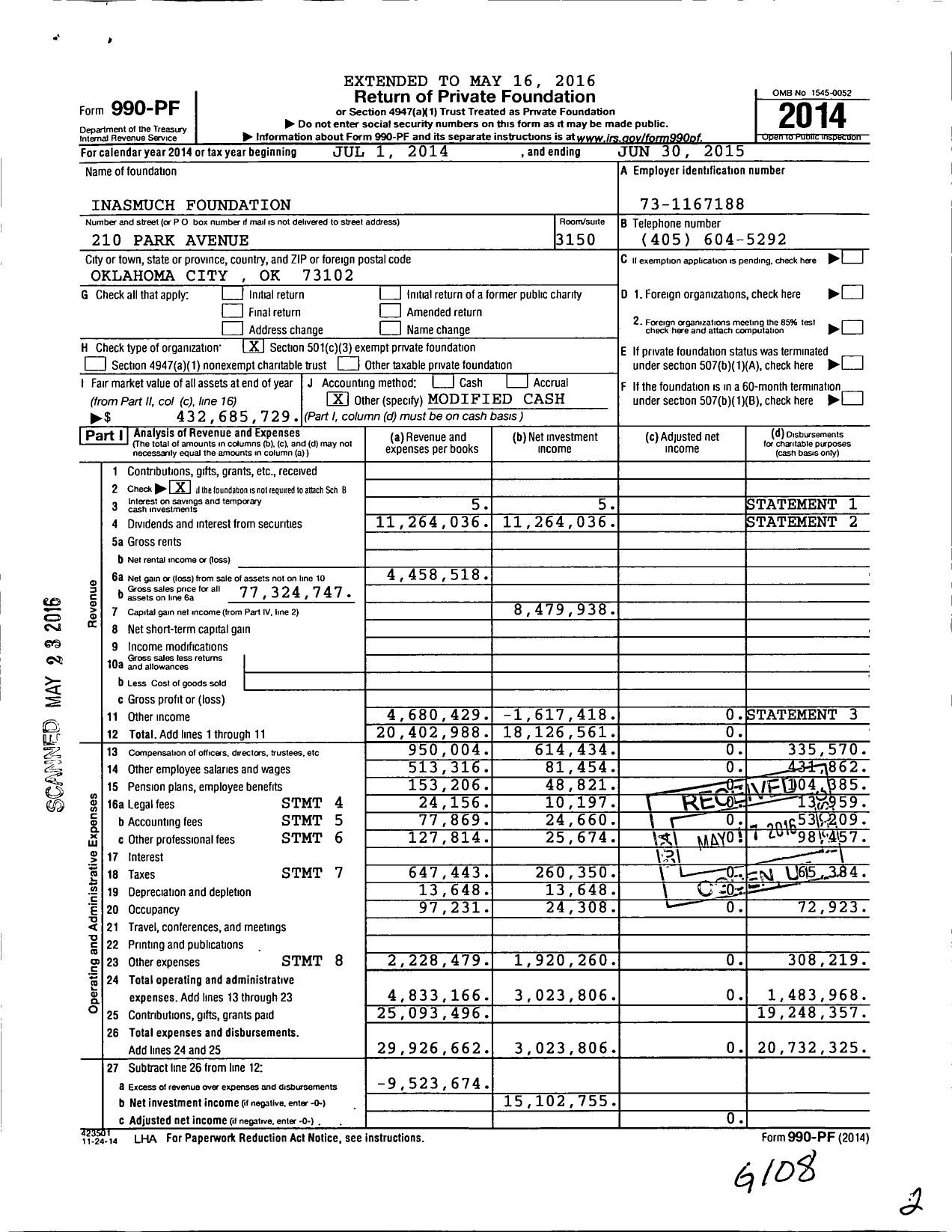 Image of first page of 2014 Form 990PF for Inasmuch Foundation