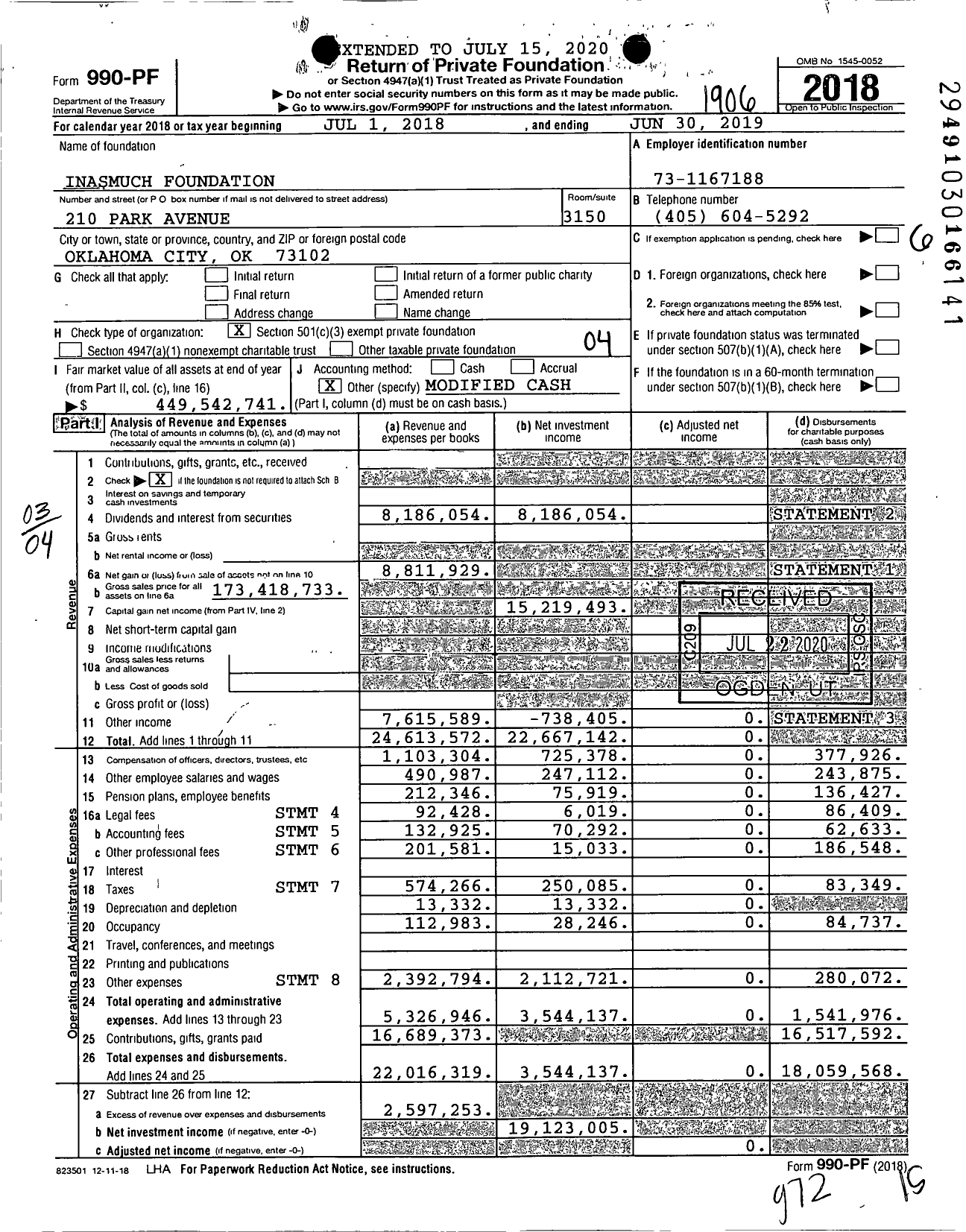 Image of first page of 2018 Form 990PF for Inasmuch Foundation