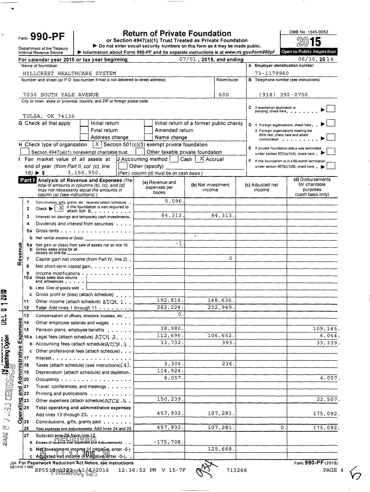 Image of first page of 2015 Form 990PF for HHS Foundation