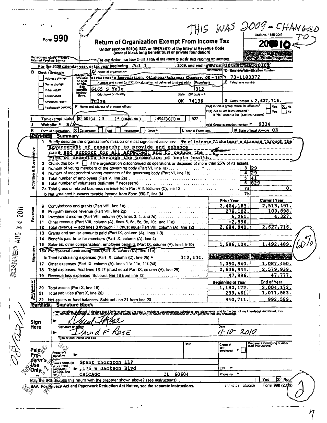Image of first page of 2010 Form 990 for Alzheimer's Association - Oklahoma Chapter