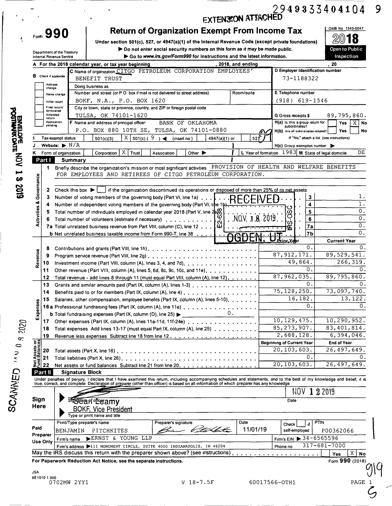 Image of first page of 2018 Form 990O for Citgo Petroleum Corporation Employees' Benefit Trust