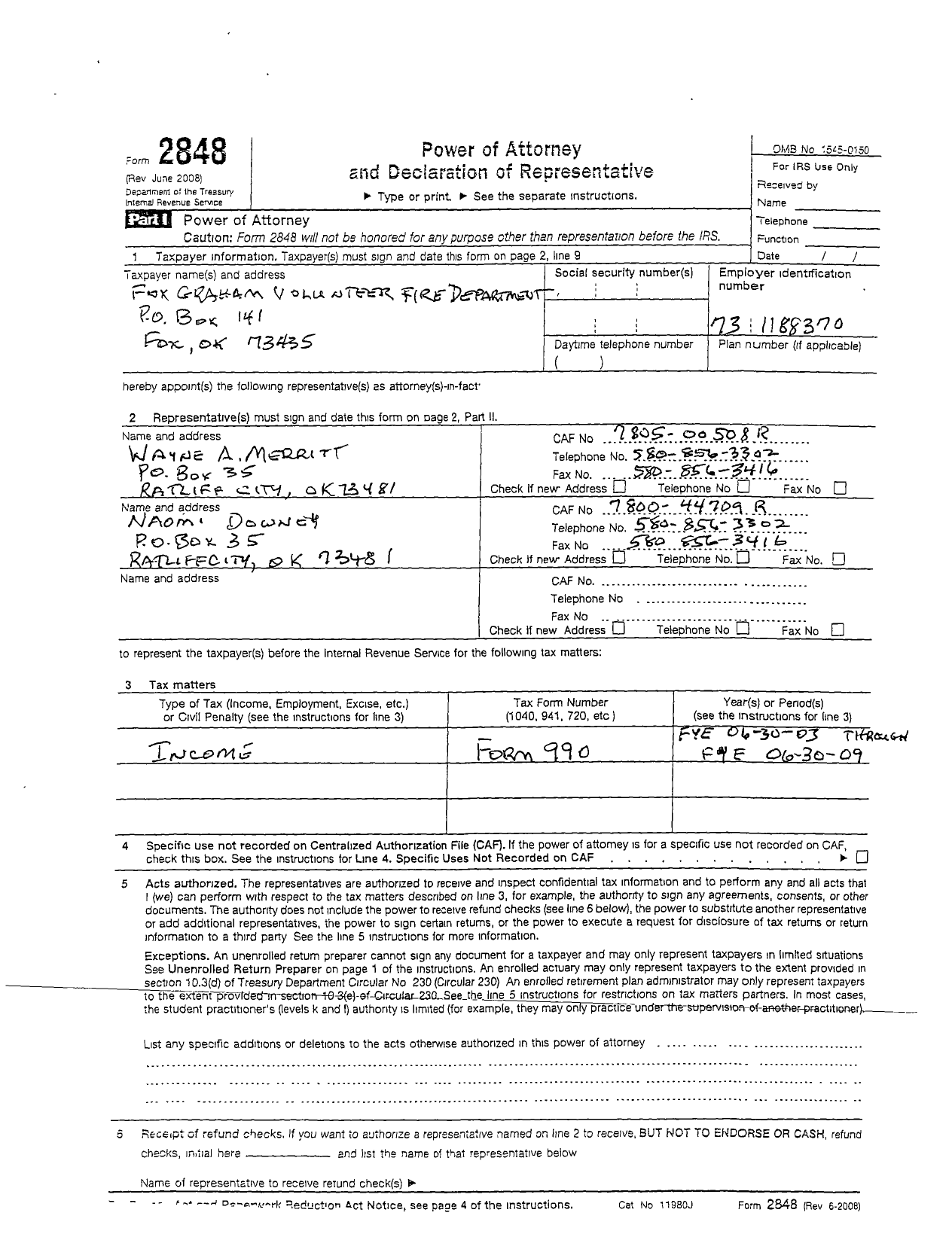 Image of first page of 2006 Form 990OR for Fox-Graham Volunteer Fire Department