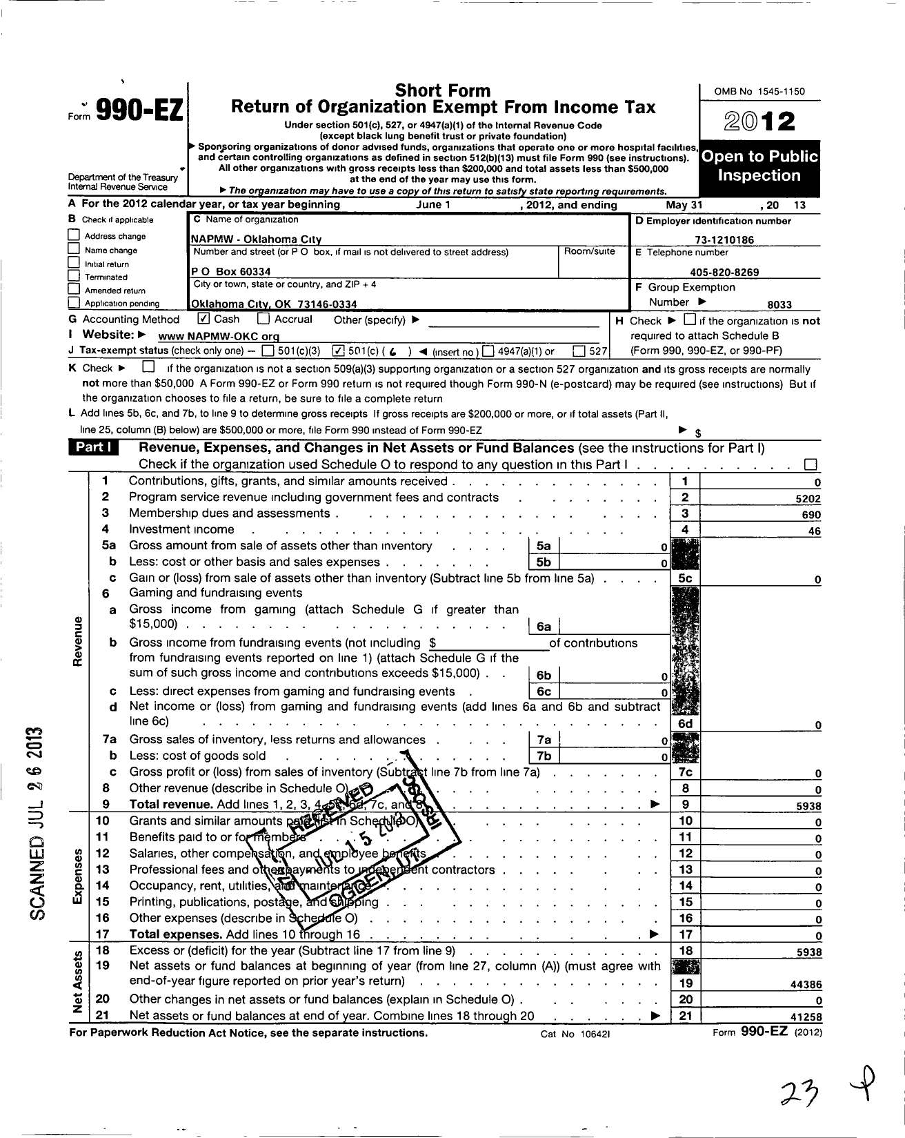Image of first page of 2012 Form 990EO for National Association of Professional Mortgage Women / Oklahoma City Assoc
