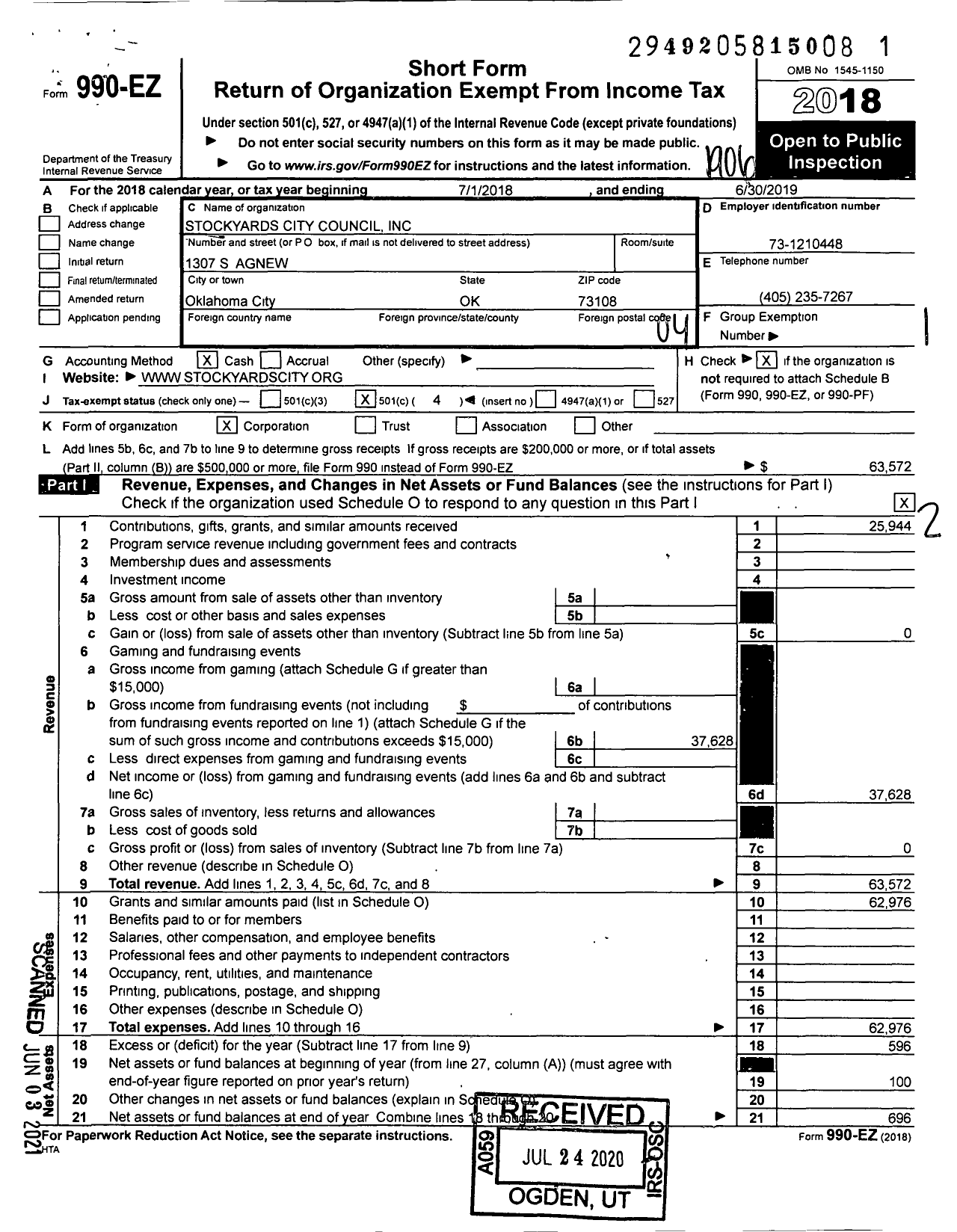 Image of first page of 2018 Form 990EO for Stockyards City Council