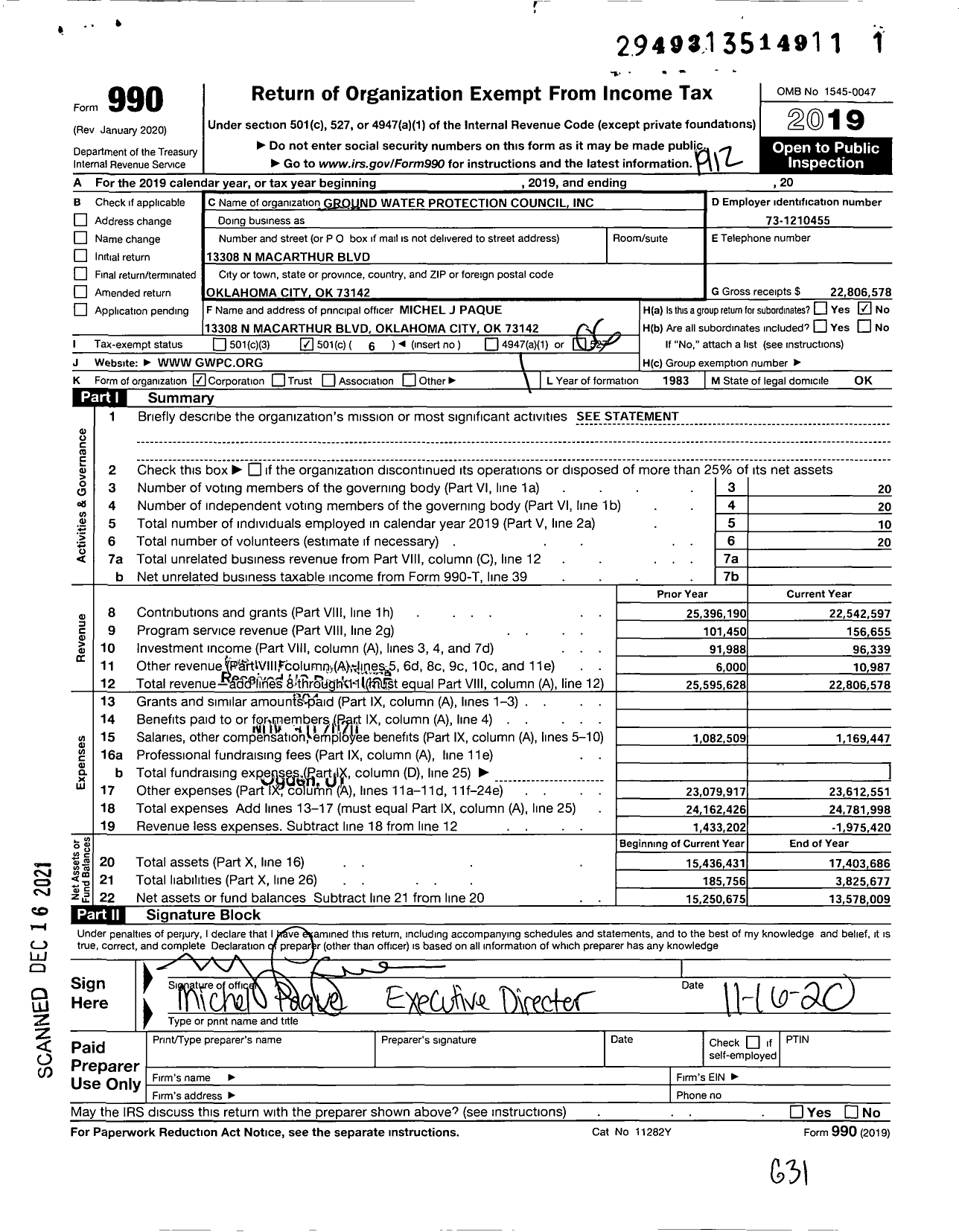 Image of first page of 2019 Form 990O for Ground Water Protection (GWPC)