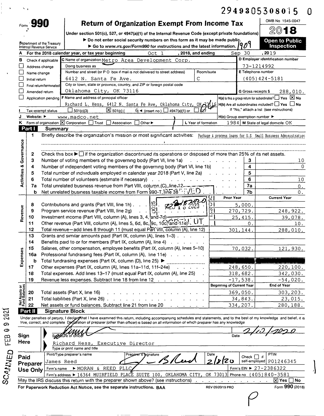 Image of first page of 2018 Form 990O for Metro Area Development Corporation