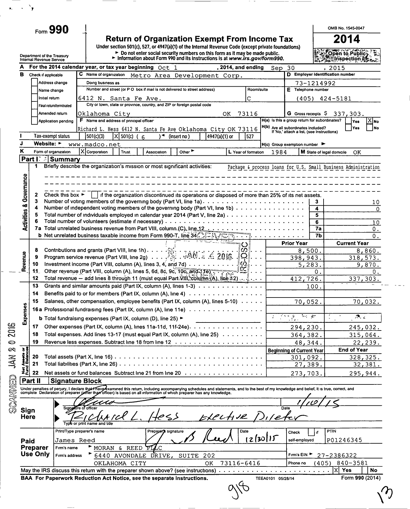 Image of first page of 2014 Form 990O for Metro Area Development Corporation