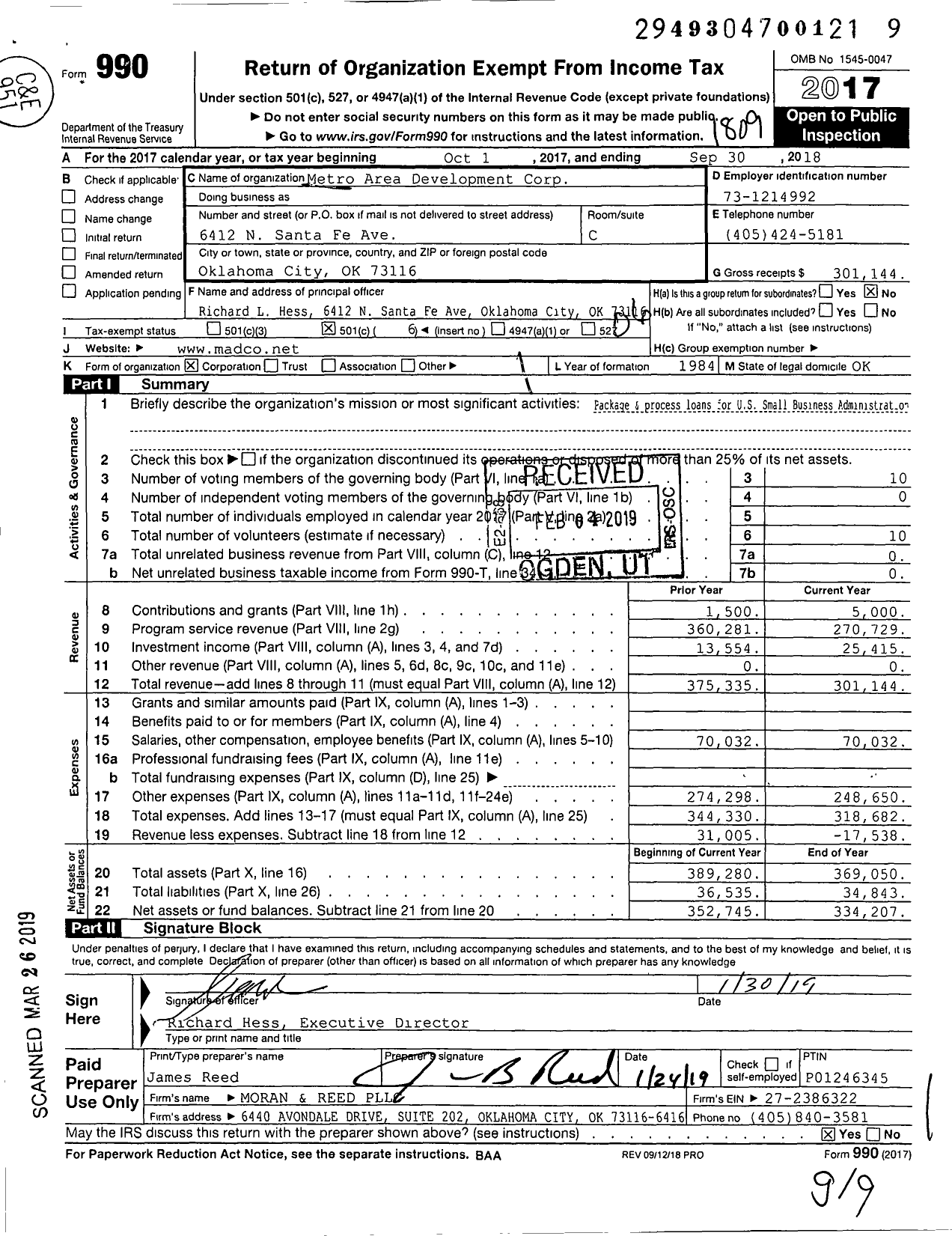 Image of first page of 2017 Form 990O for Metro Area Development Corporation