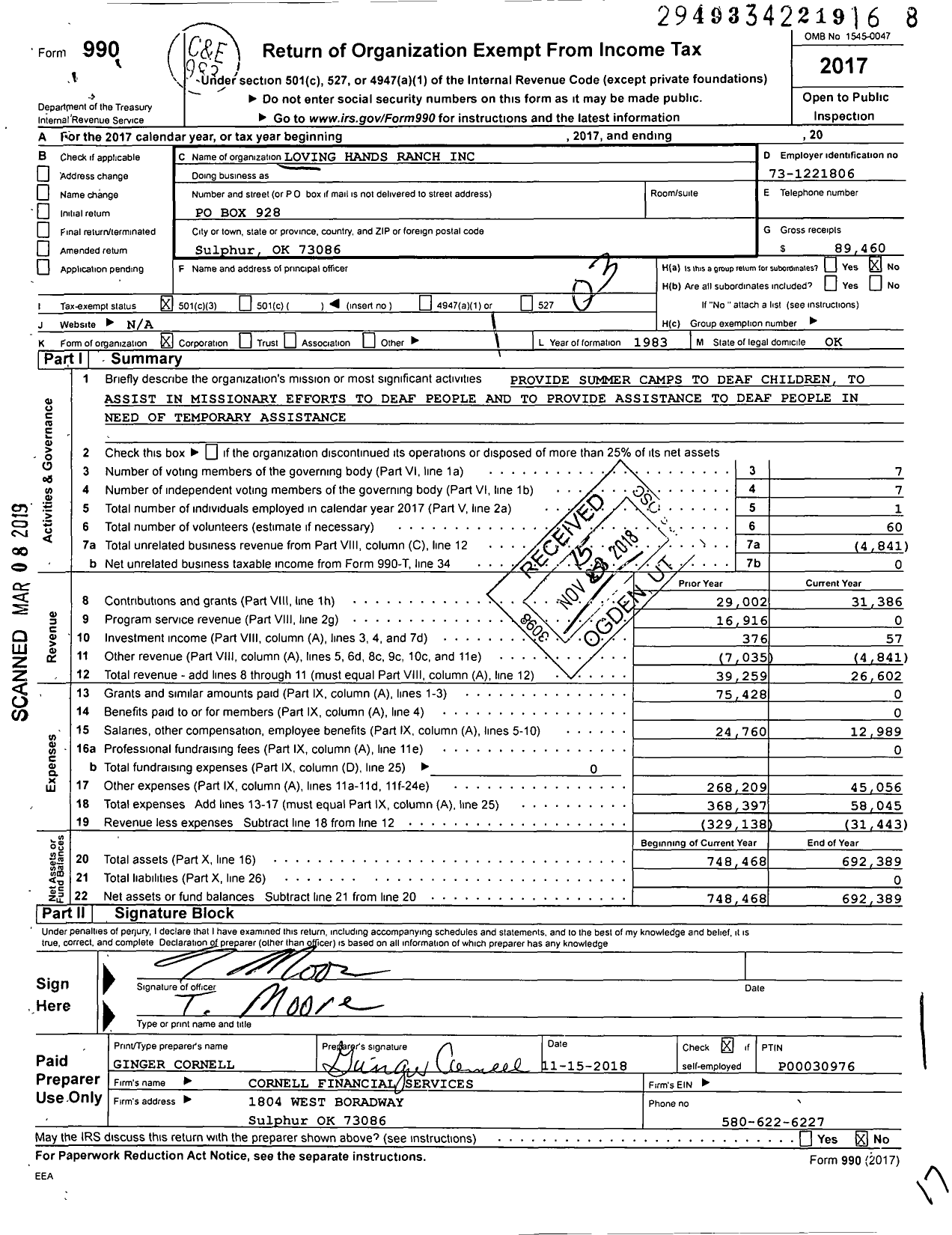 Image of first page of 2017 Form 990 for Loving Hands Ranch