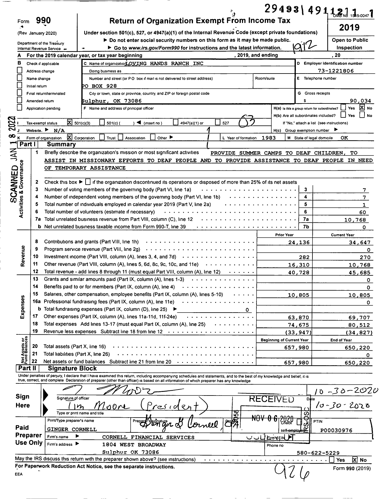 Image of first page of 2019 Form 990 for Loving Hands Ranch