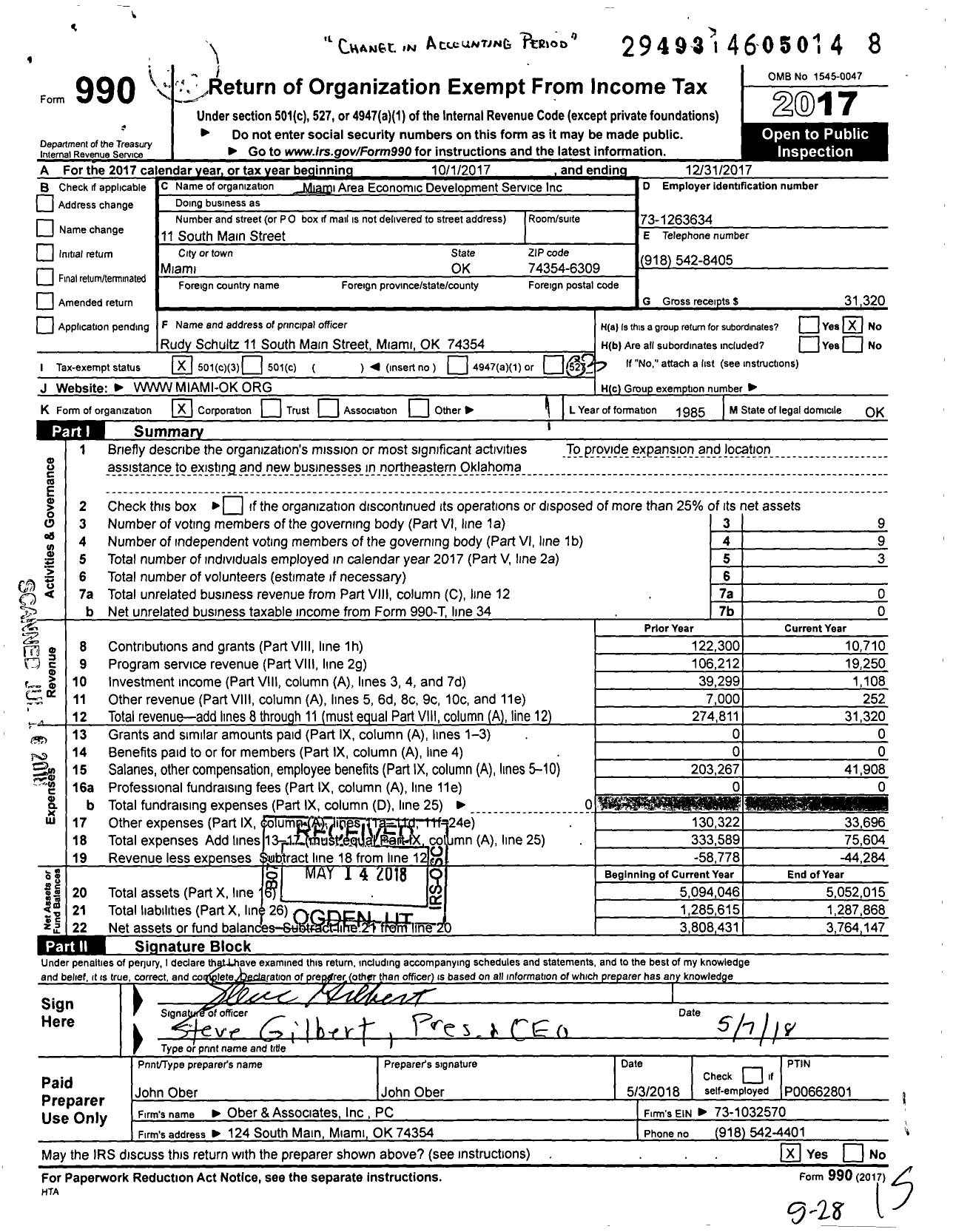Image of first page of 2017 Form 990 for Miami Area Economic Development Service