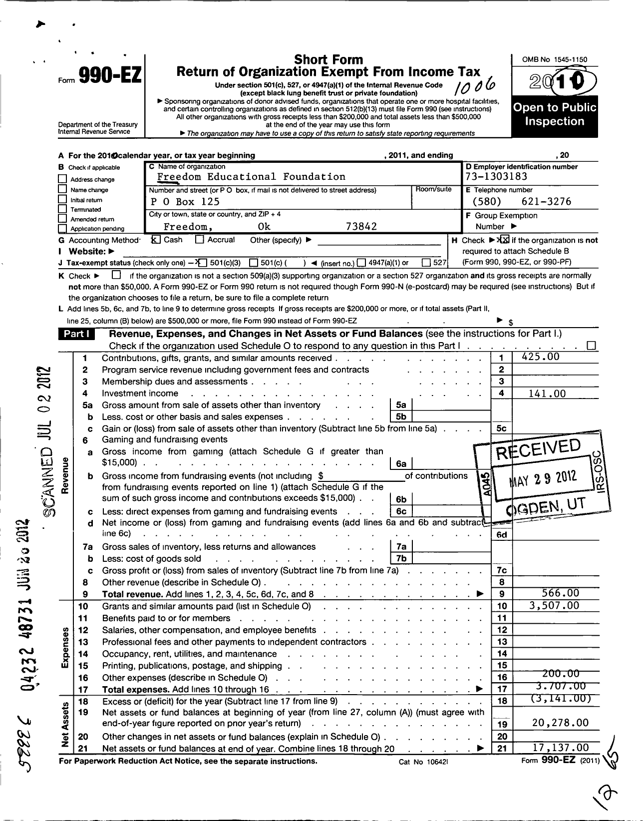 Image of first page of 2009 Form 990EZ for Freedom Educational Foundation