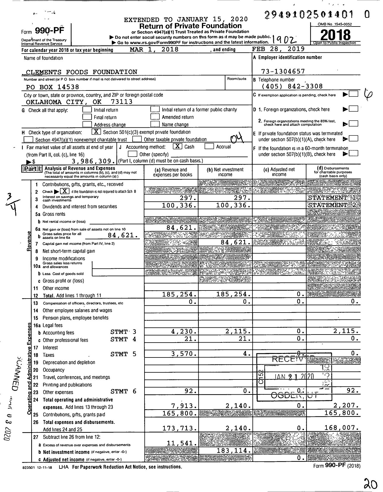 Image of first page of 2018 Form 990PR for Clements Foods Foundation