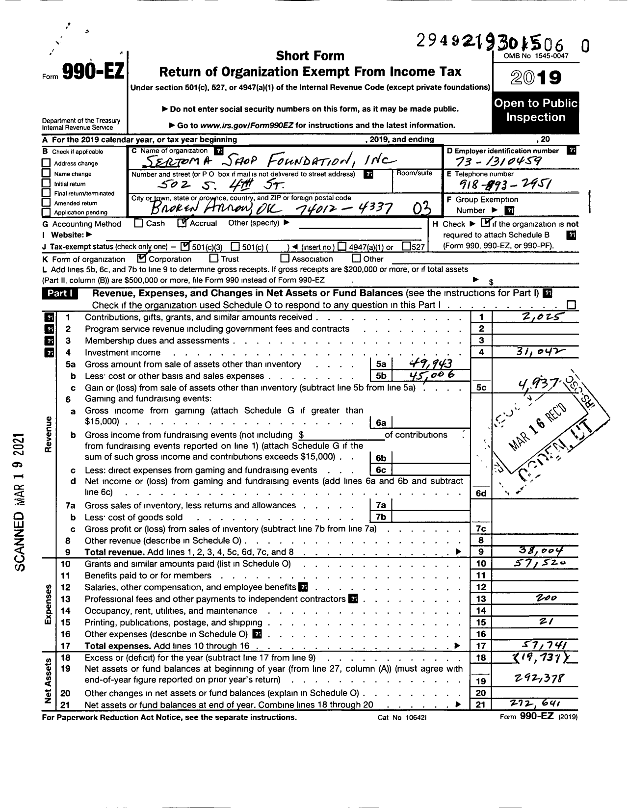 Image of first page of 2019 Form 990EZ for Shop Foundation