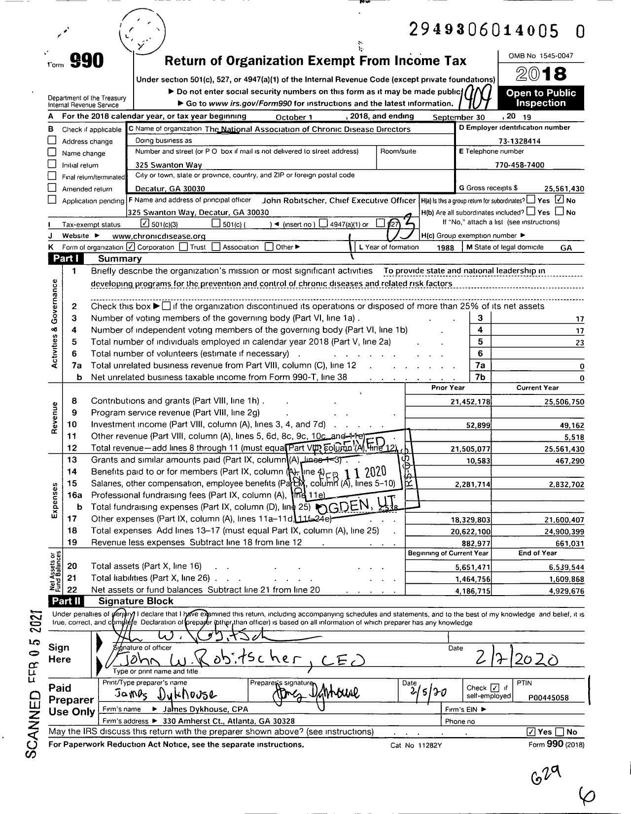 Image of first page of 2018 Form 990 for National Association of Chronic Disease Directors