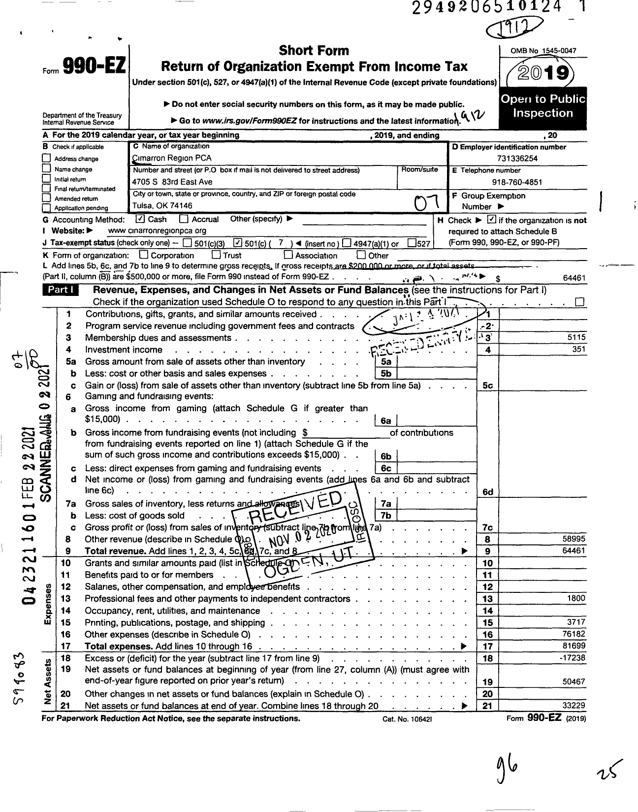 Image of first page of 2019 Form 990EO for Cimarron Region