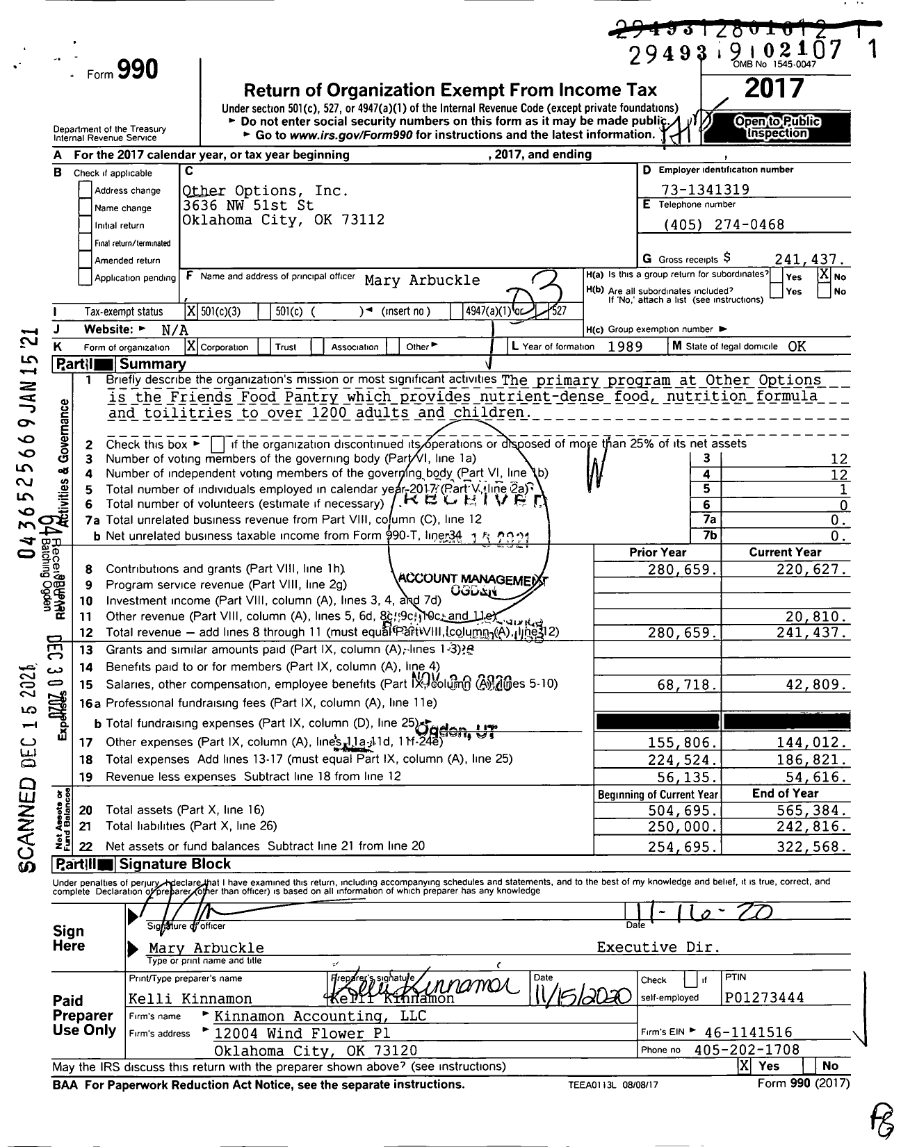 Image of first page of 2017 Form 990 for Other Options