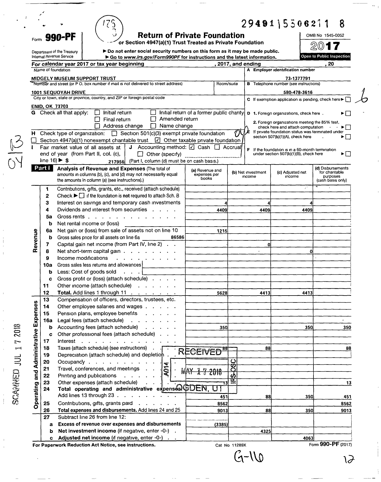 Image of first page of 2017 Form 990PF for Midgley Museum Support Trust