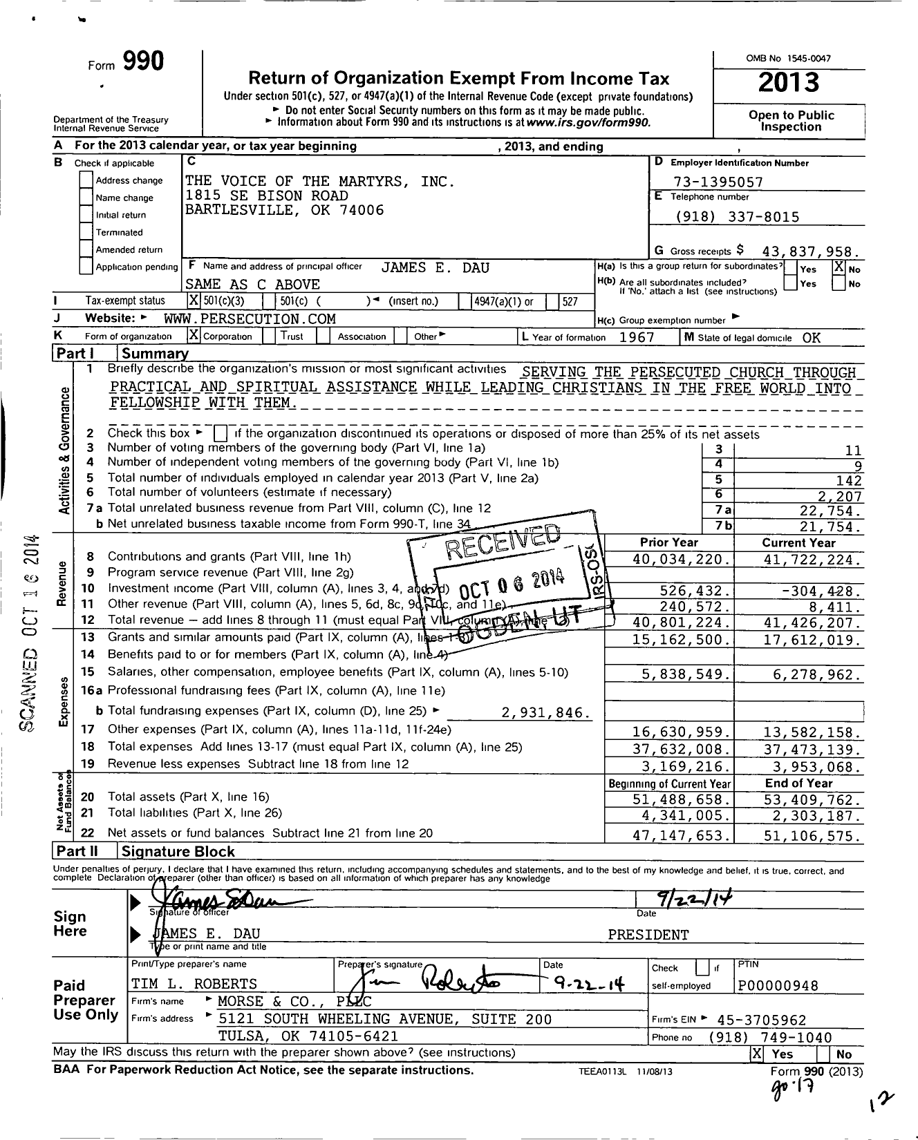 Image of first page of 2013 Form 990 for The Voice of the Martyrs