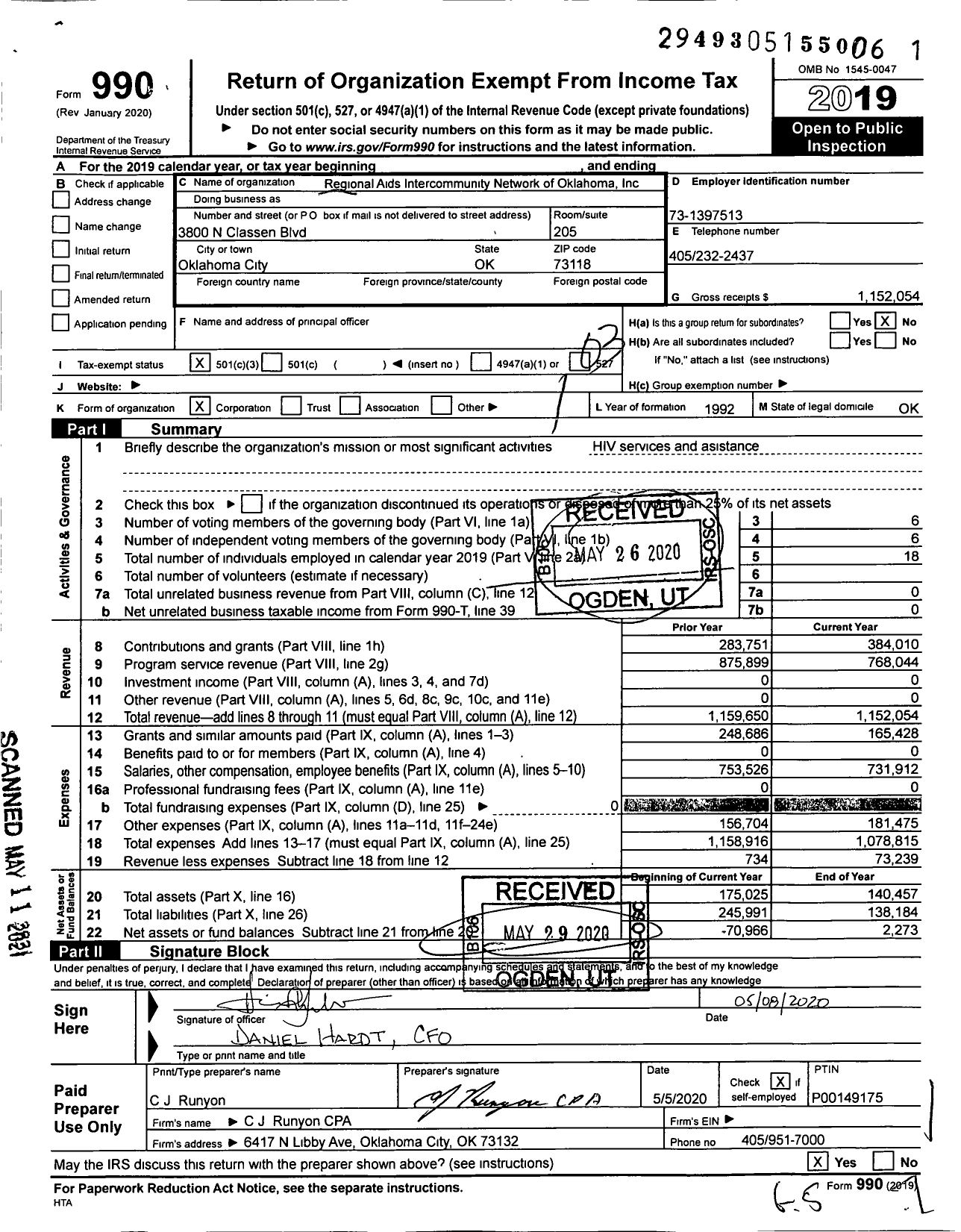 Image of first page of 2019 Form 990 for RAINOklahoma
