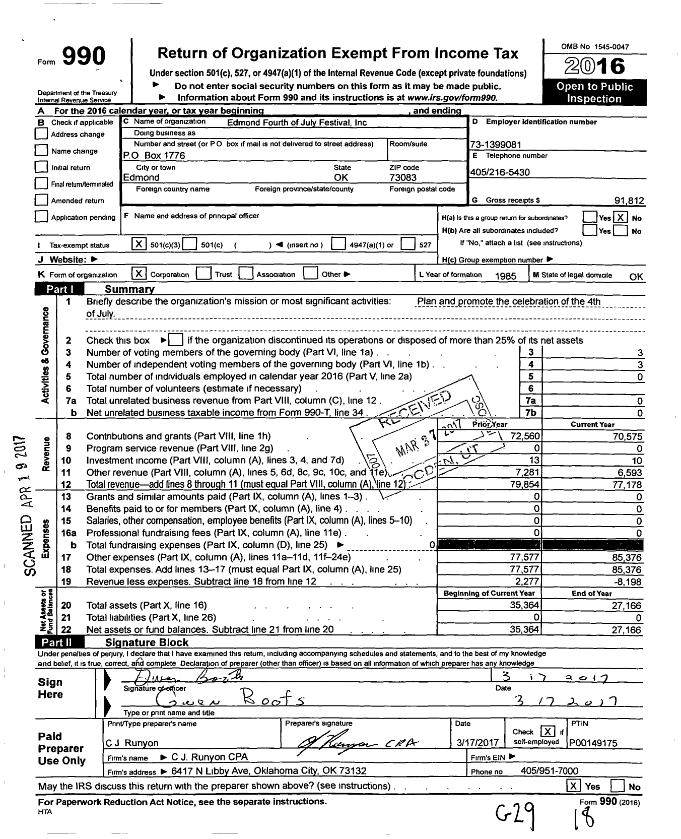 Image of first page of 2016 Form 990 for Liberty Fest