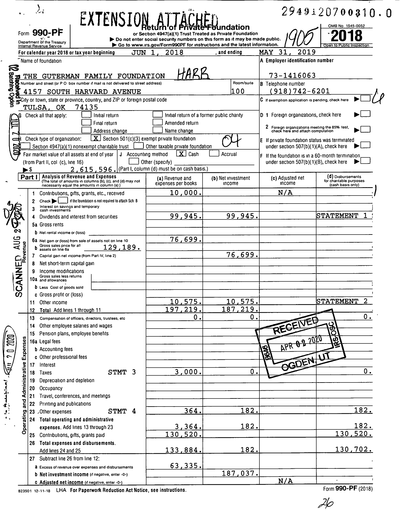 Image of first page of 2018 Form 990PR for The Guterman Family Foundation