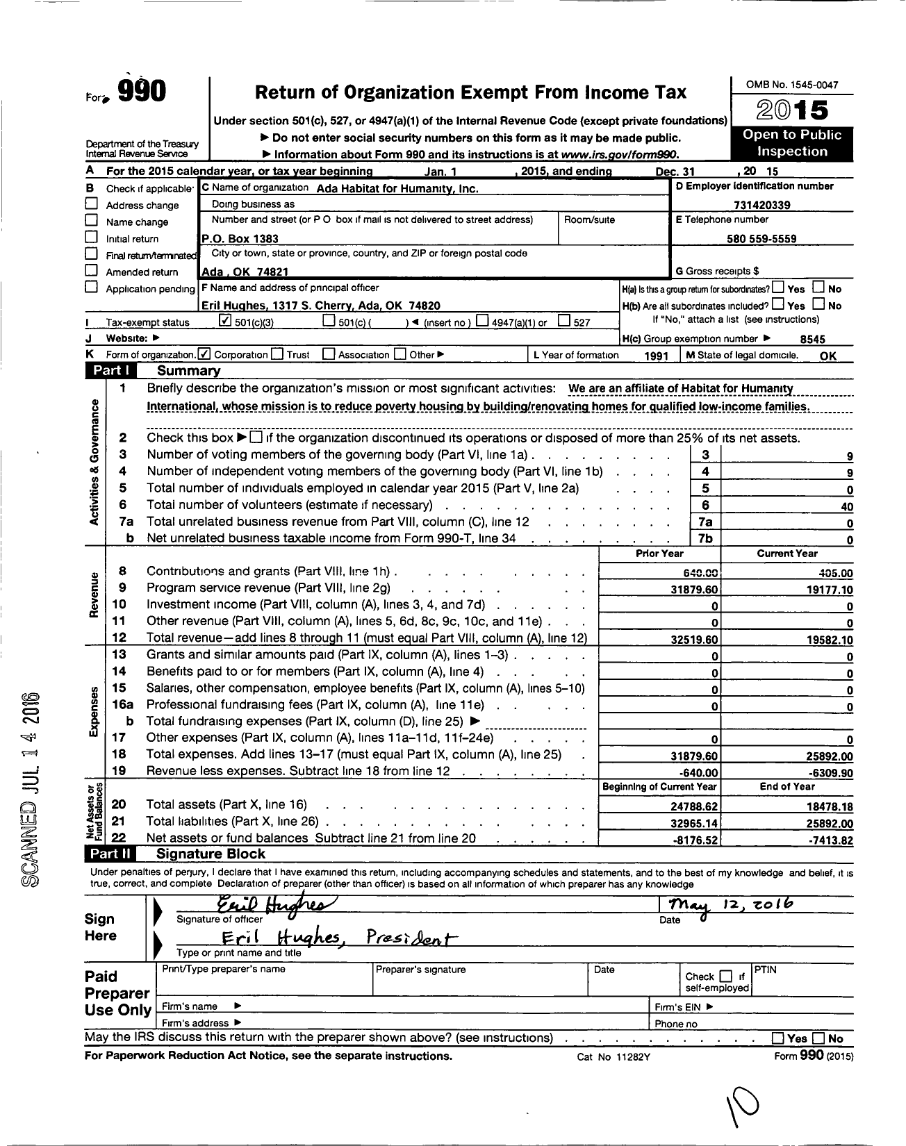 Image of first page of 2015 Form 990 for The Fuller Center for Housing