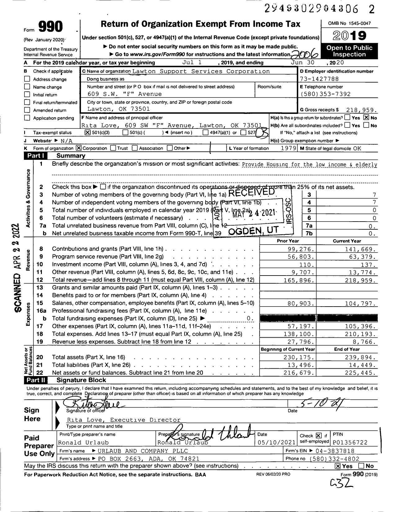 Image of first page of 2019 Form 990 for Lawton Support Services Corporation