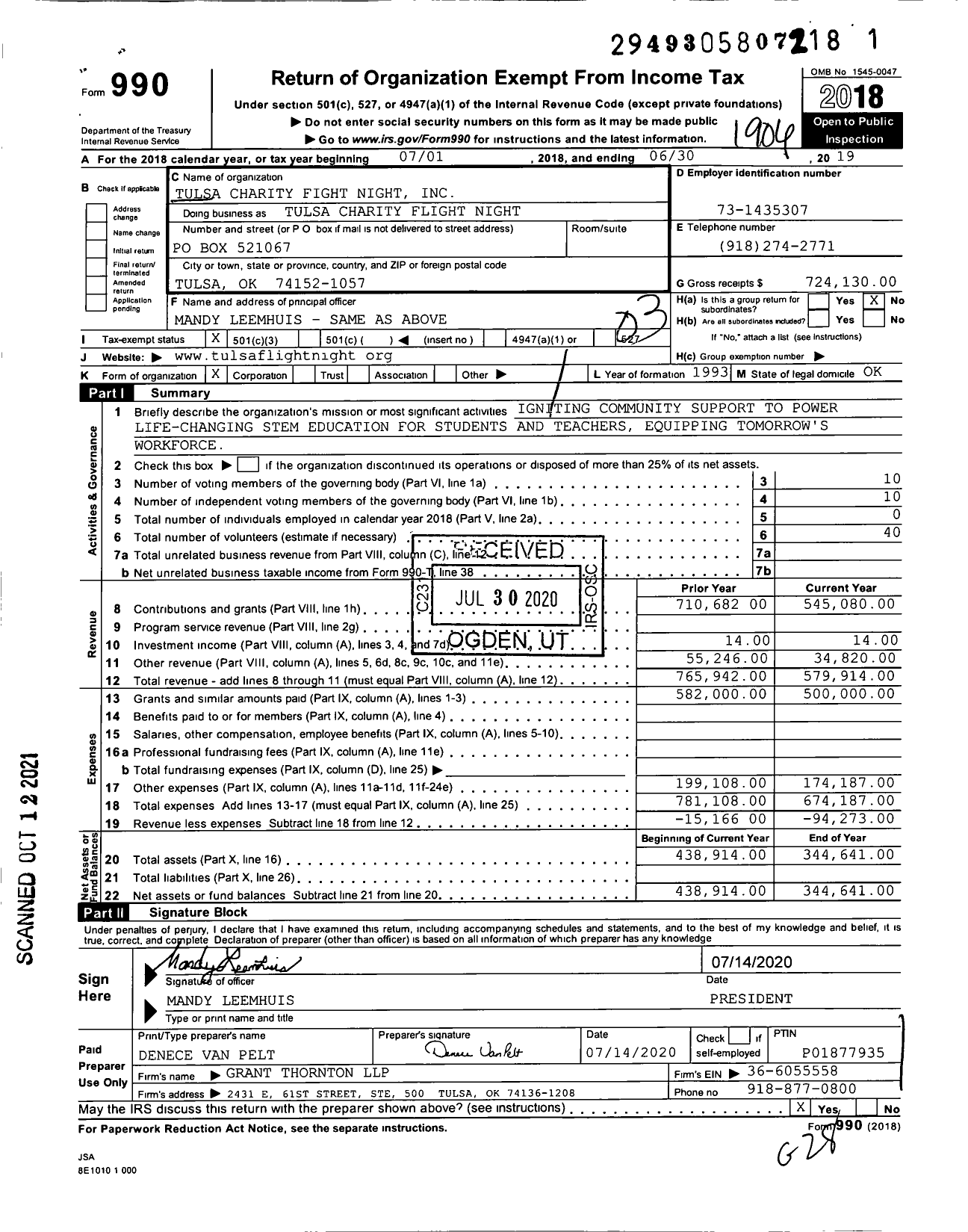 Image of first page of 2018 Form 990 for Tulsa Charity Flight Night