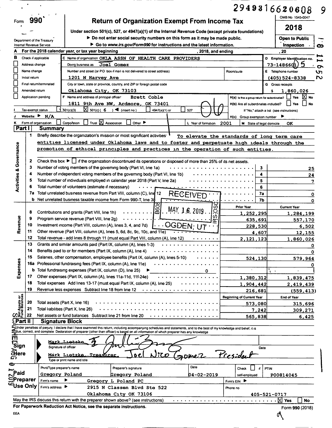 Image of first page of 2018 Form 990O for Care Providers Oklahoma (OAHCP)