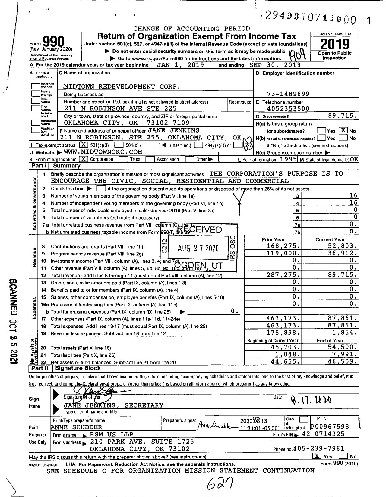 Image of first page of 2018 Form 990 for Midtown Okc