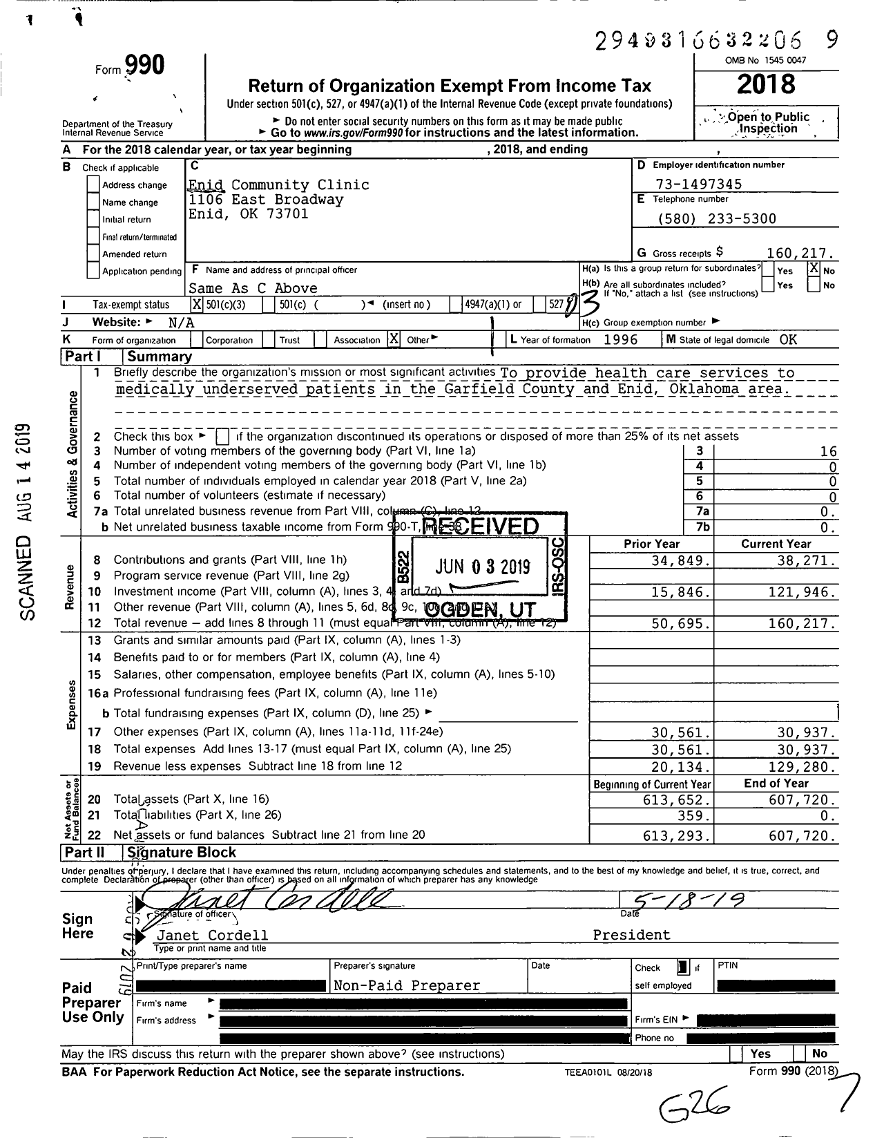 Image of first page of 2018 Form 990 for Enid Community Clinic