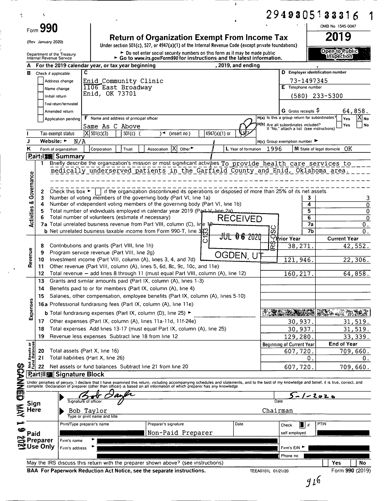 Image of first page of 2019 Form 990 for Enid Community Clinic