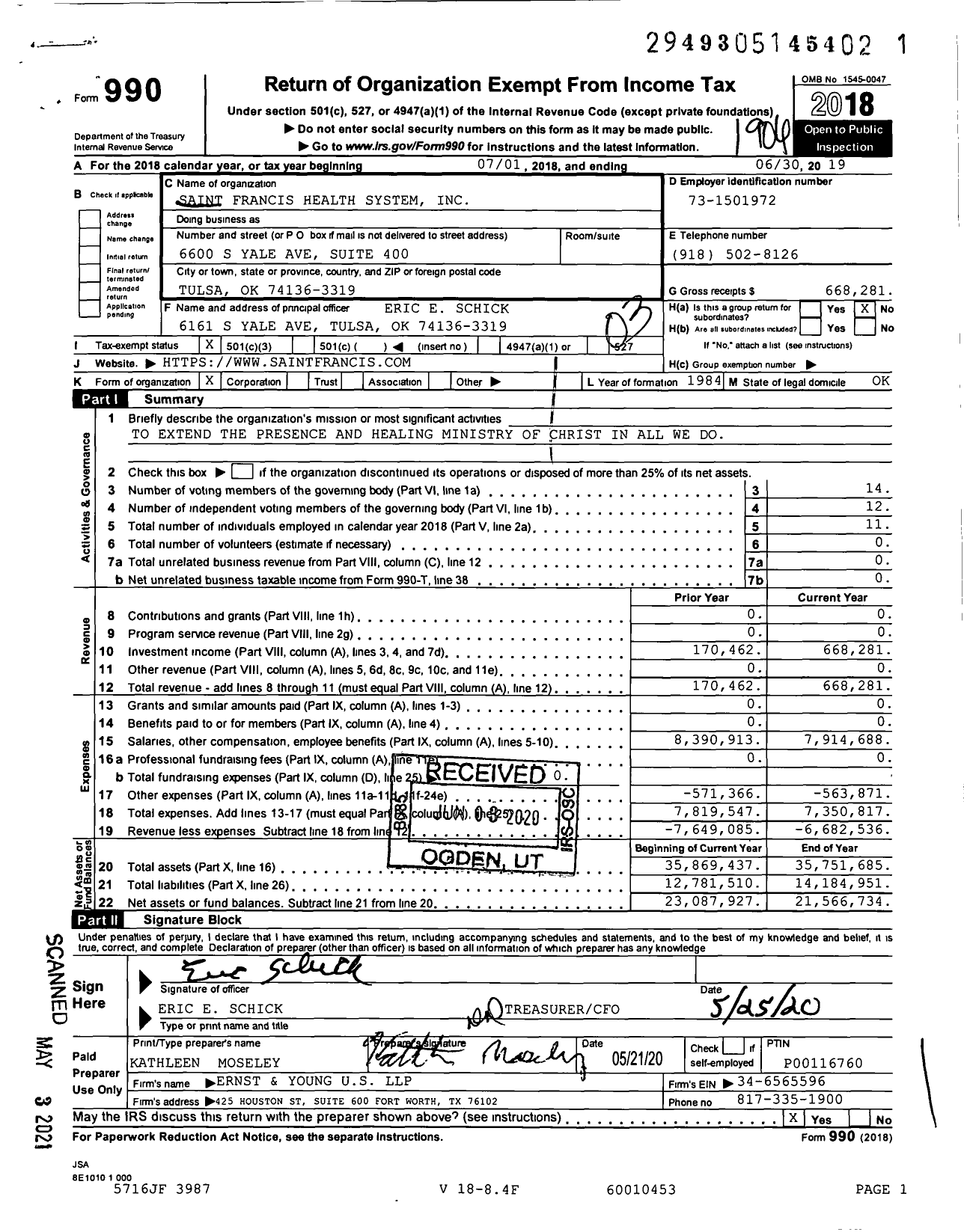 Image of first page of 2018 Form 990 for Saint Francis Health System