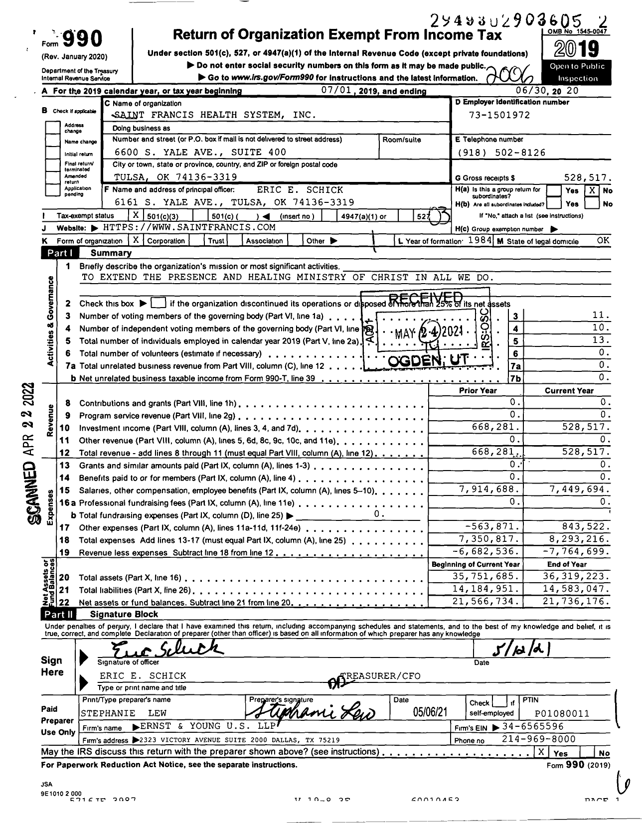 Image of first page of 2019 Form 990 for Saint Francis Health System