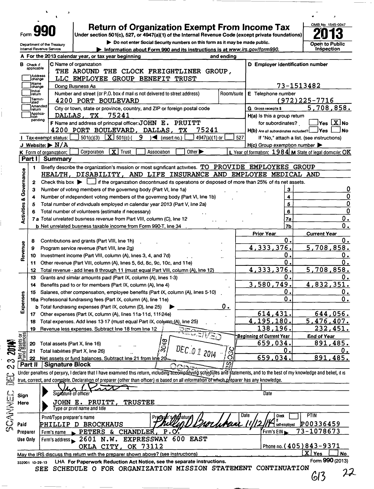 Image of first page of 2013 Form 990O for Around the Clock Freightliner Group Employee Benefit Trust