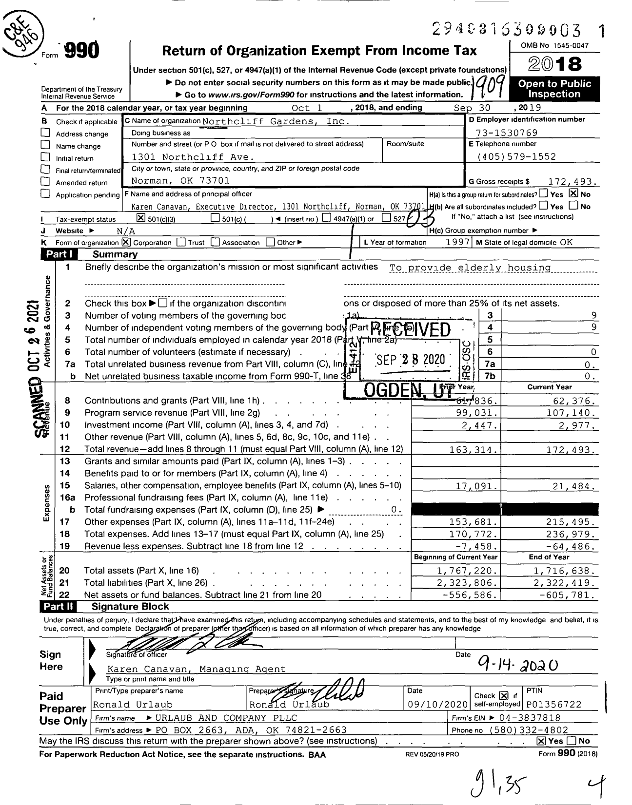 Image of first page of 2018 Form 990 for Northcliff Gardens