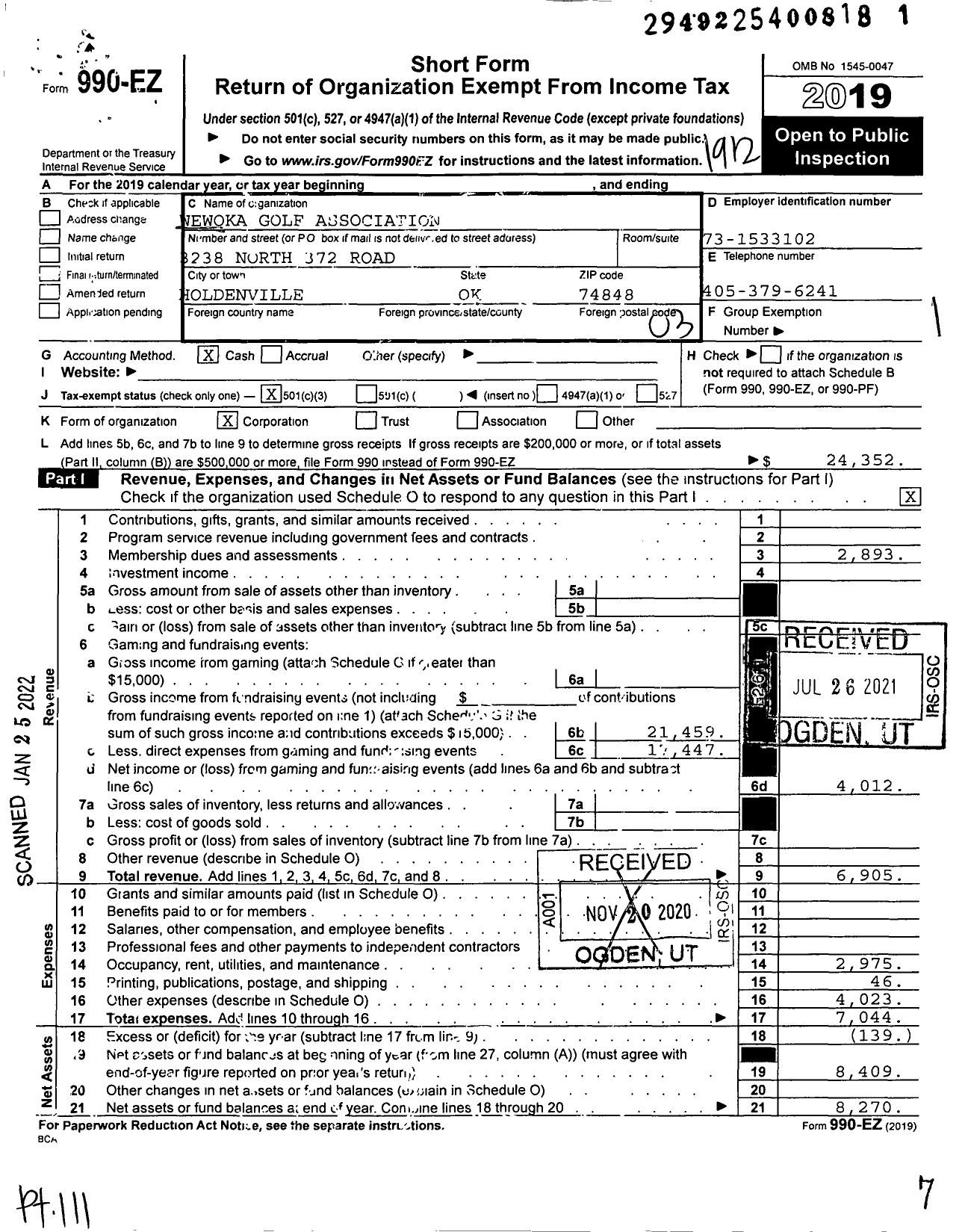 Image of first page of 2019 Form 990EZ for Wewoka Golf Association