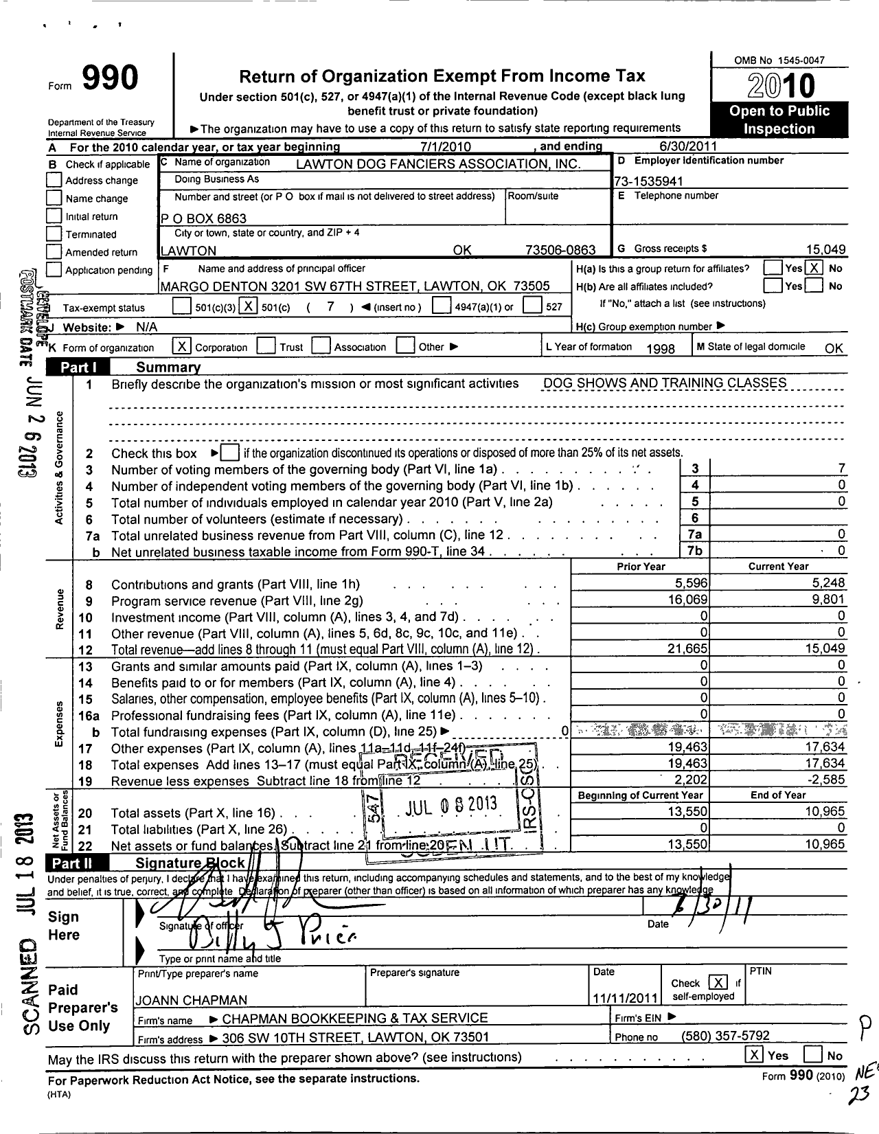 Image of first page of 2010 Form 990O for Lawton Dog Fanciers Association