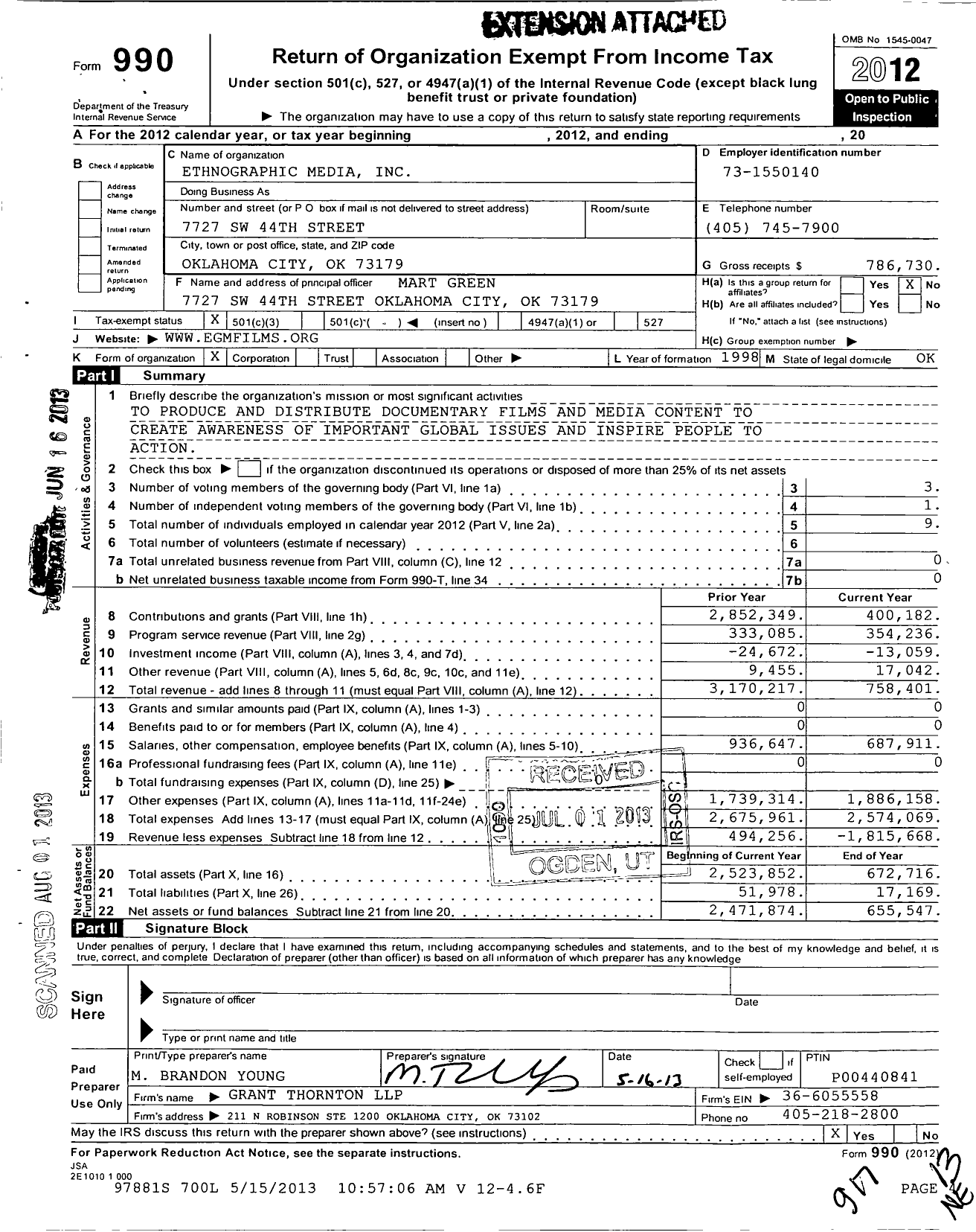 Image of first page of 2012 Form 990 for Ethnographic Media