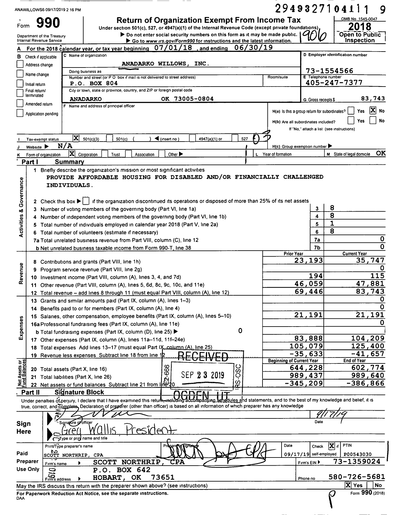 Image of first page of 2018 Form 990 for Anadarko Willows